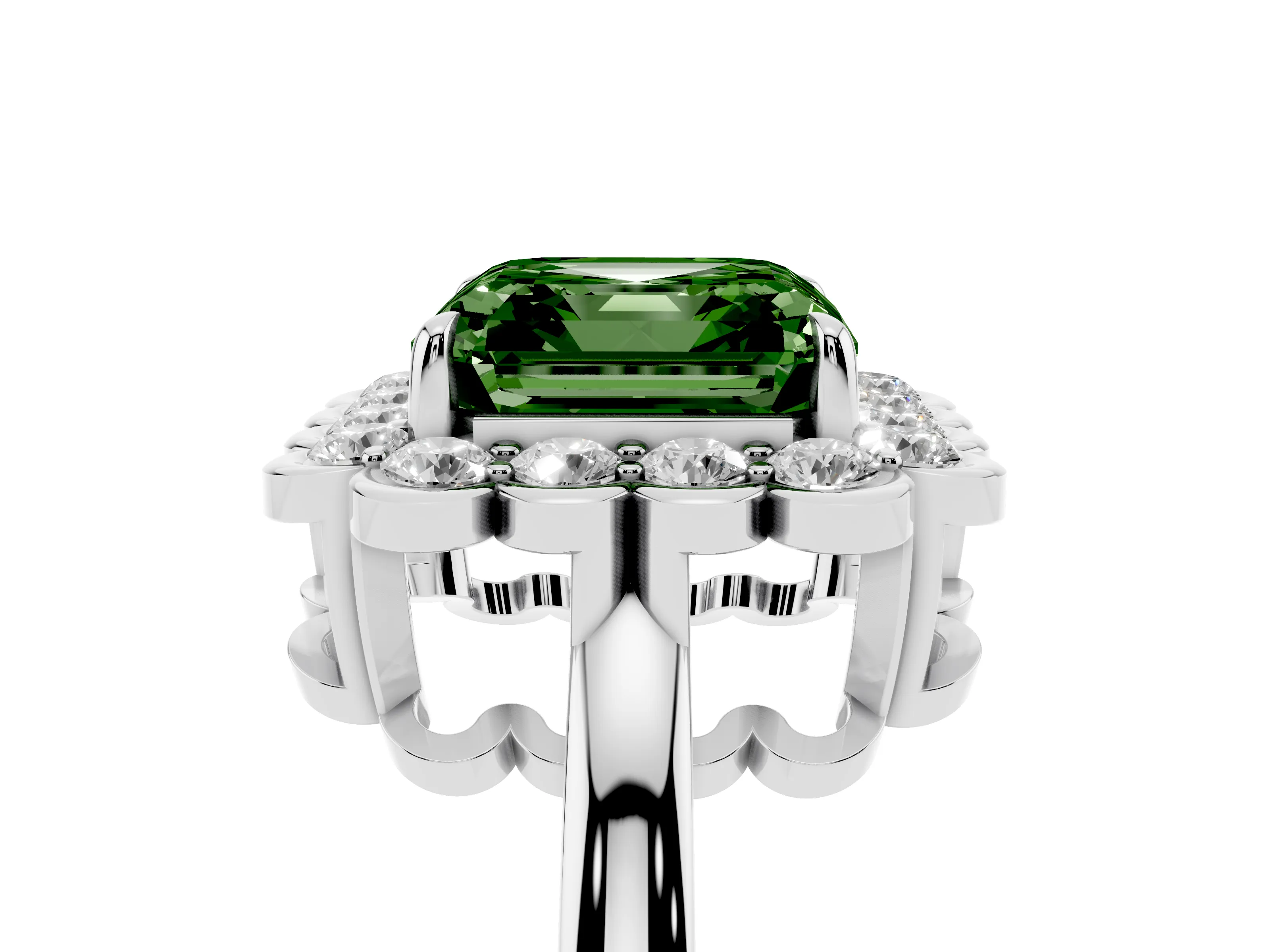 Fancy Green Asscher Cut Diamond Halo Cluster Engagement Ring Set in Platinum with Solitaire Band and Prong Setting