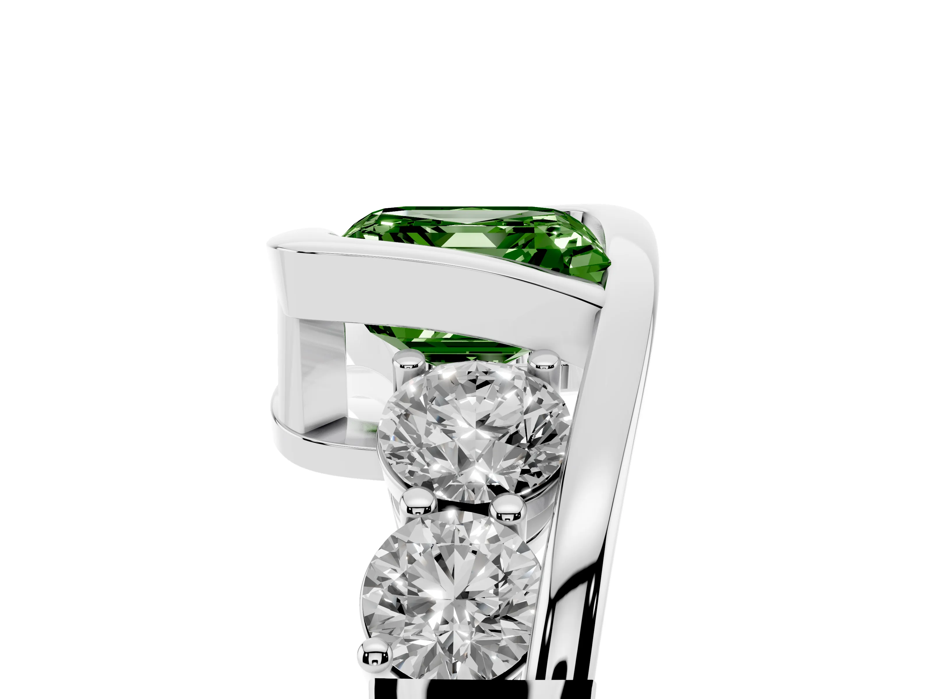 Fancy Green Asscher Cut Diamond Bezel Bypass Ring Set in Silver with Round Accents
