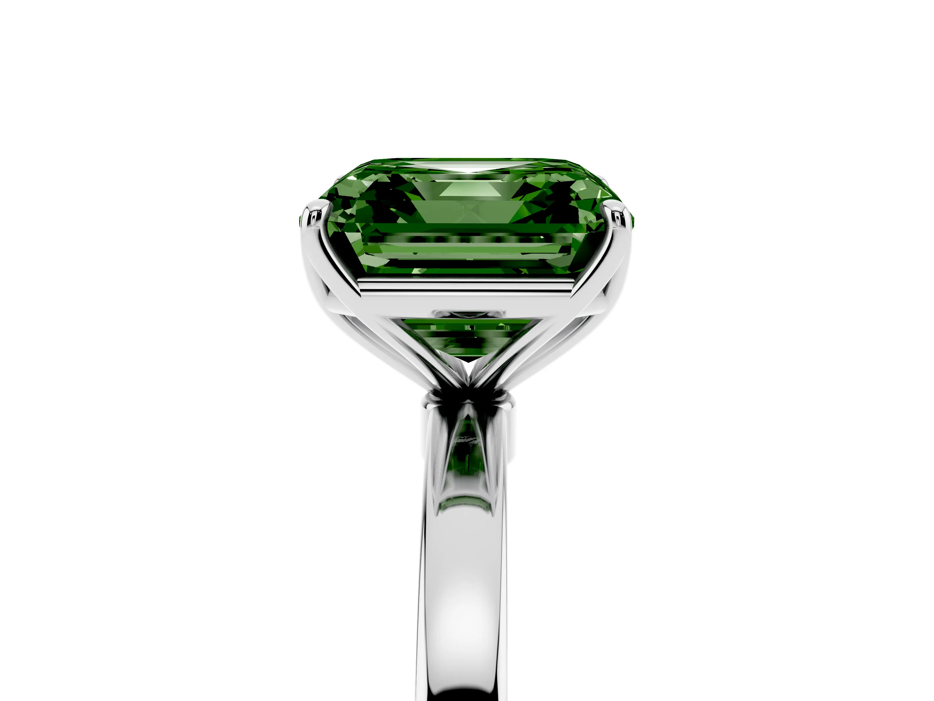 Fancy Green Asscher Cut Diamond Solitaire Ring Set in Platinum with Prong Setting and Thin Polished Band