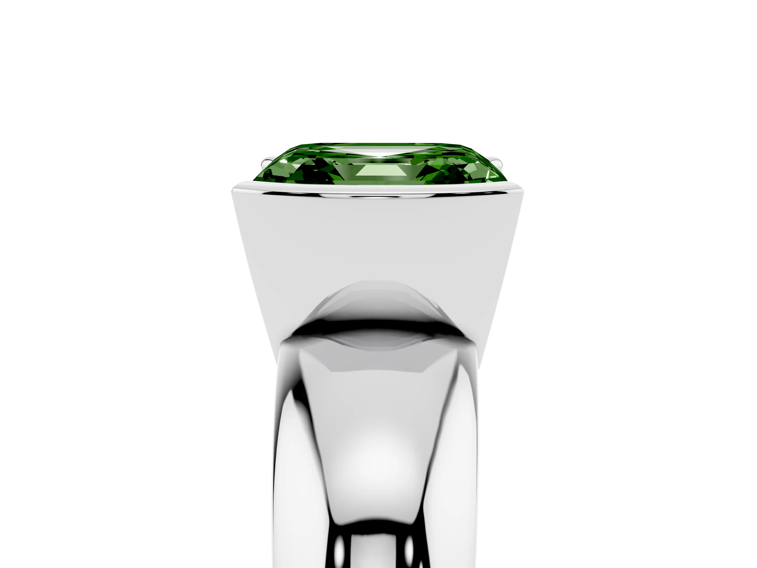 Fancy Green Asscher Cut Diamond Solitaire Tension Set Ring Set in Silver with Wide Band