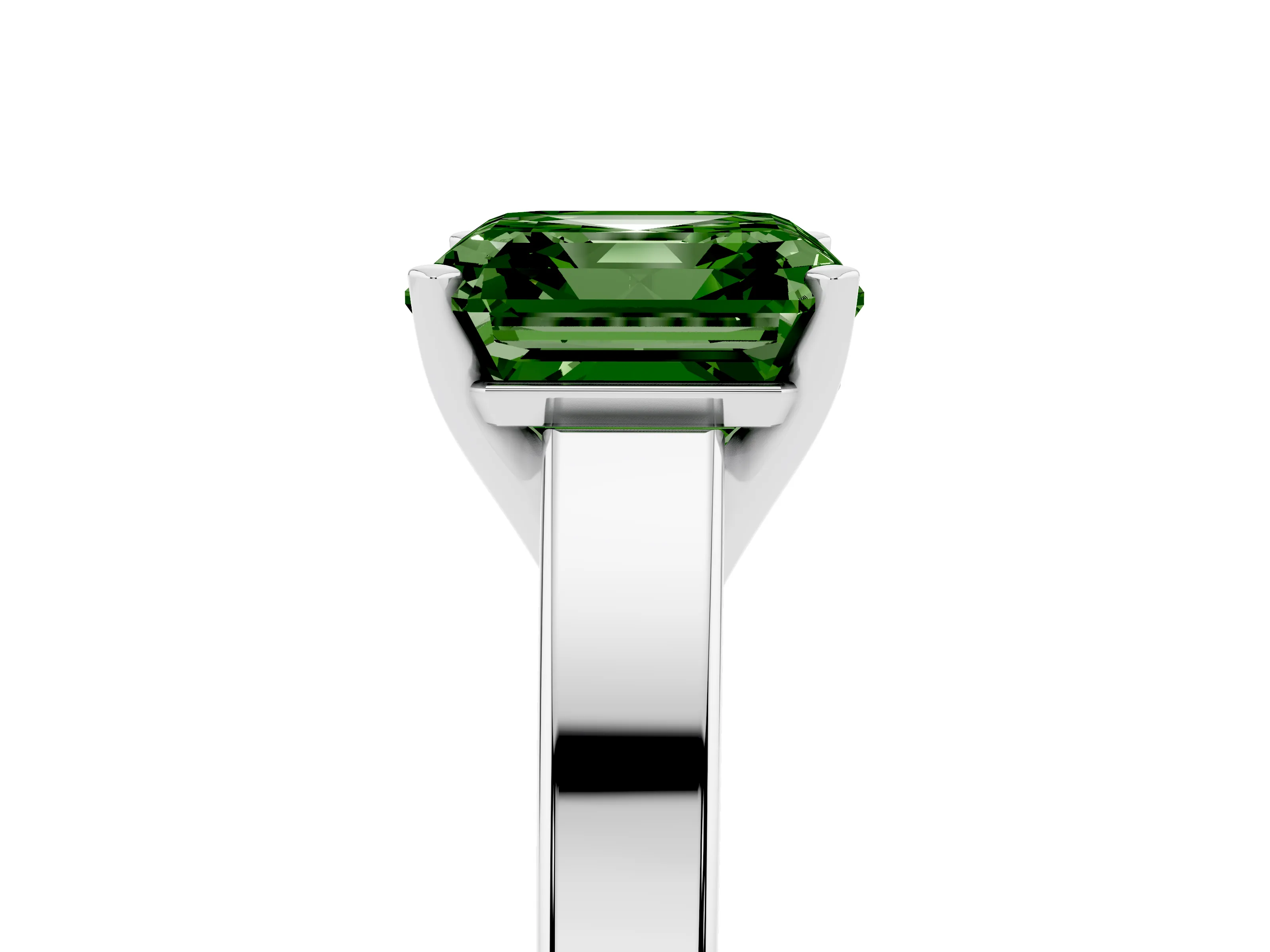 Fancy Green Asscher Cut Diamond Solitaire Engagement Ring Set in White gold with Prong Setting and Tapered Band