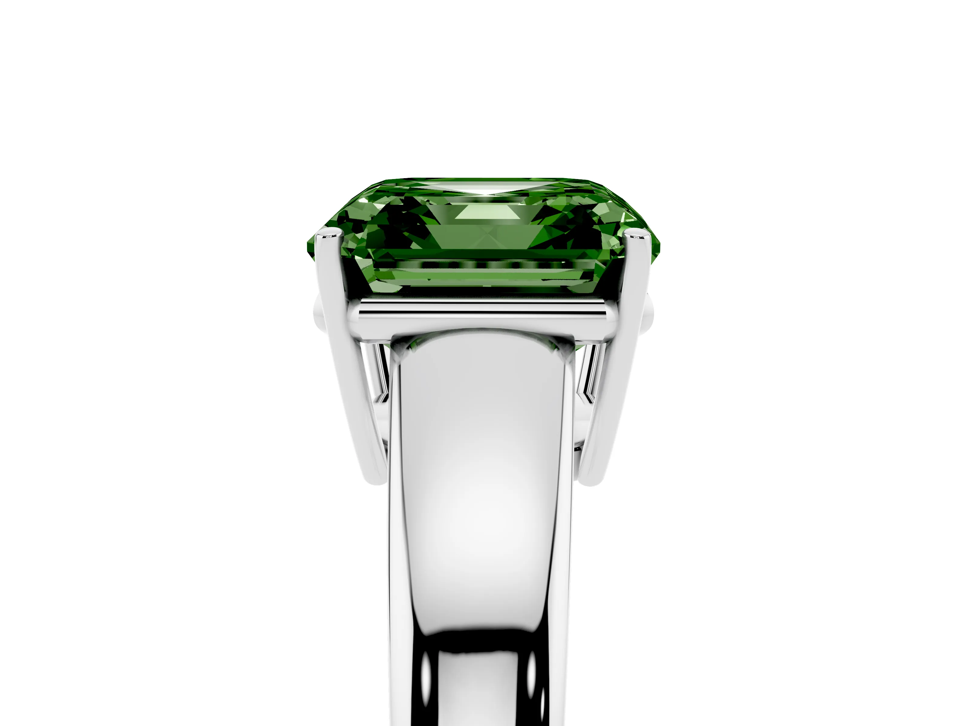 Fancy Green Asscher Cut Diamond Solitaire Ring Set in White gold with Tapered Band and Prong Setting