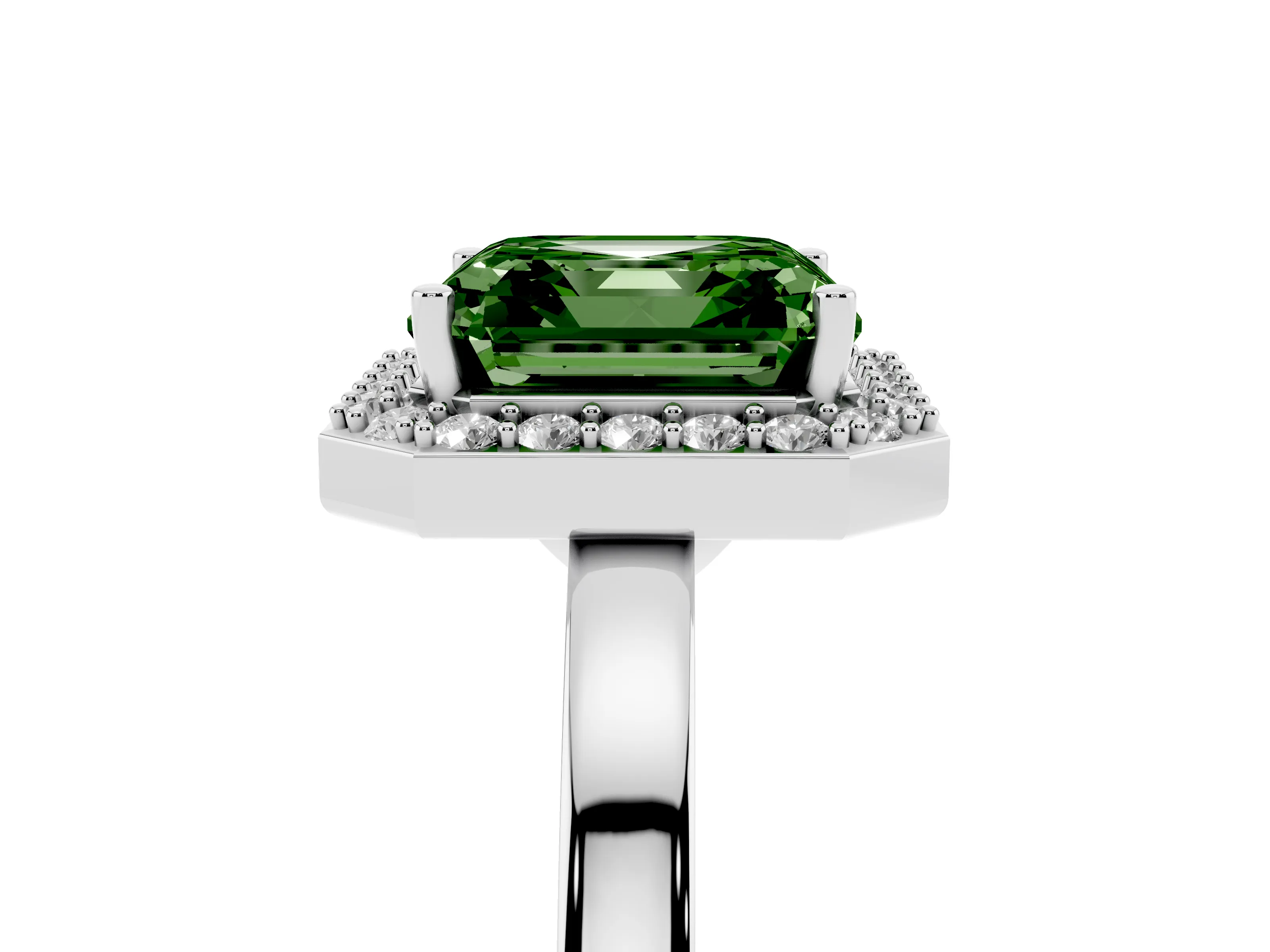 Fancy Green Asscher Cut Diamond Halo Ring Set in Platinum with Solitaire Band and Prong Setting