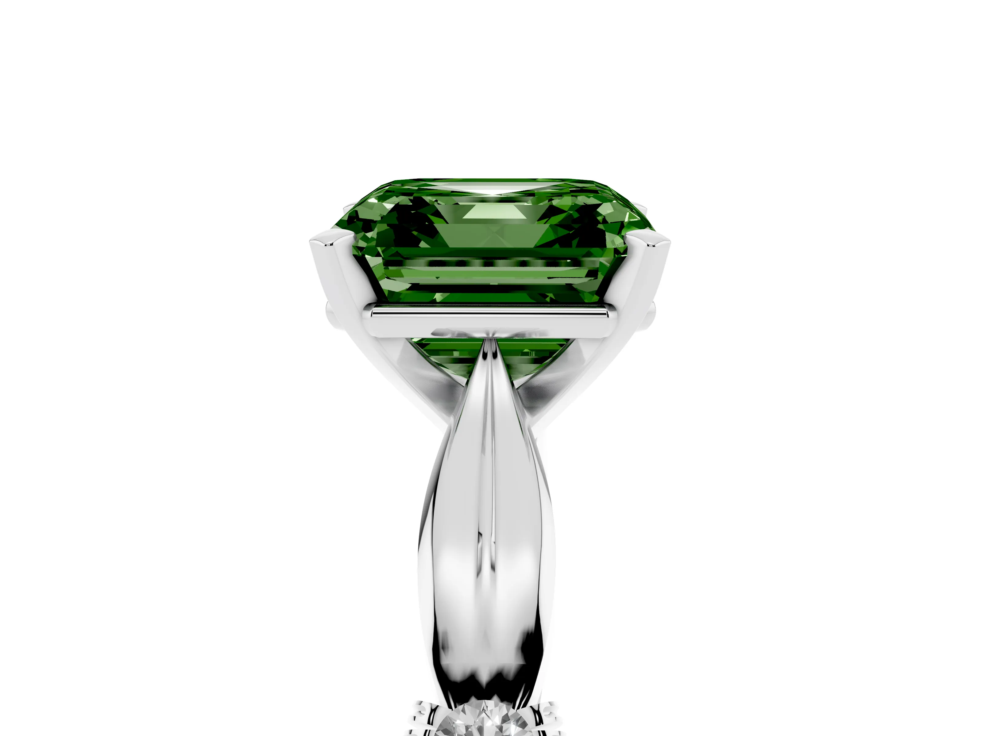 Fancy Green Asscher Cut Diamond Solitaire Twisted Band Ring Set in Silver with Accent Stones and Prong Setting