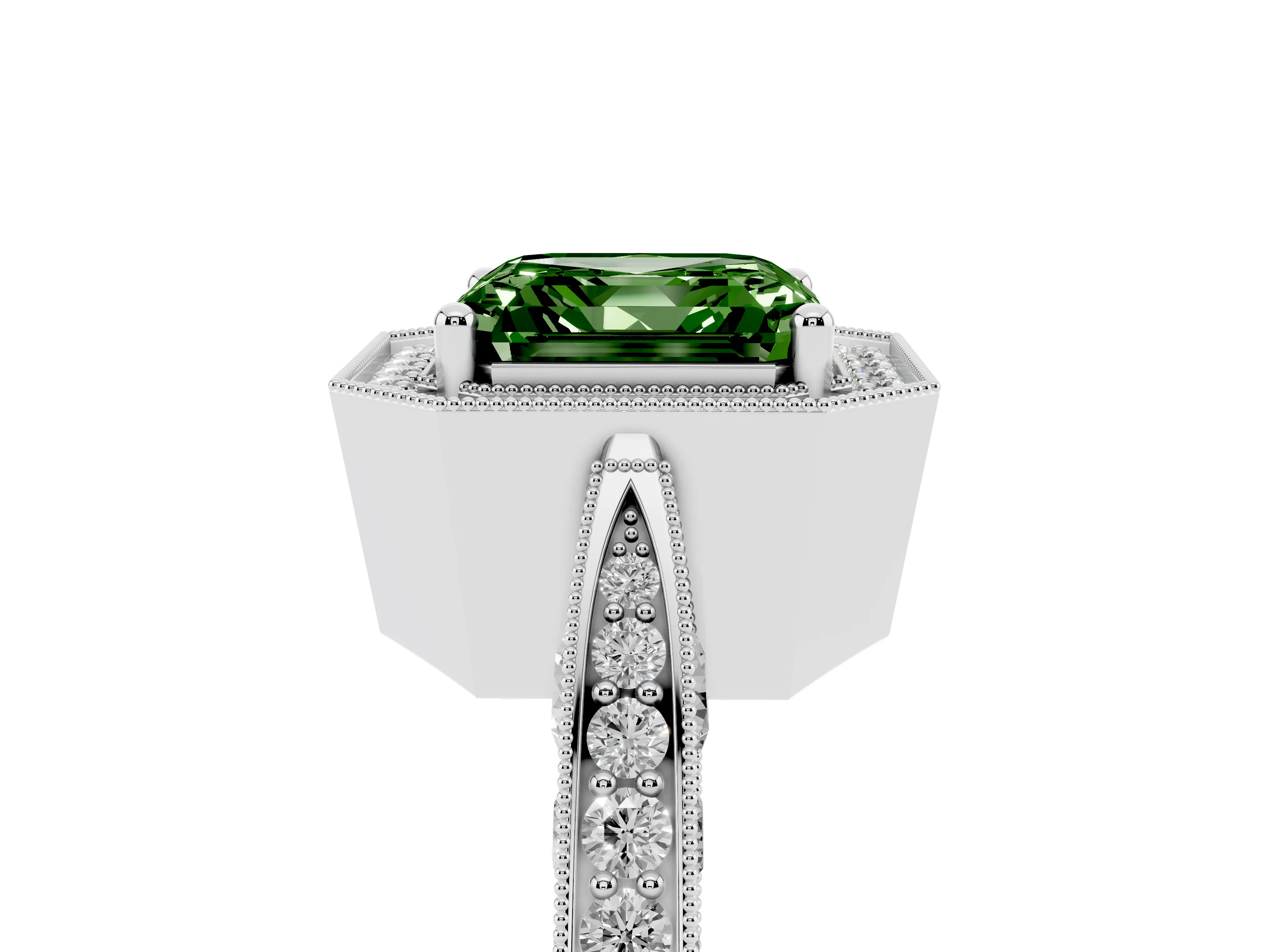 Fancy Green Asscher Cut Diamond Halo Engagement Ring Set in Silver with Accent Split Shank Band