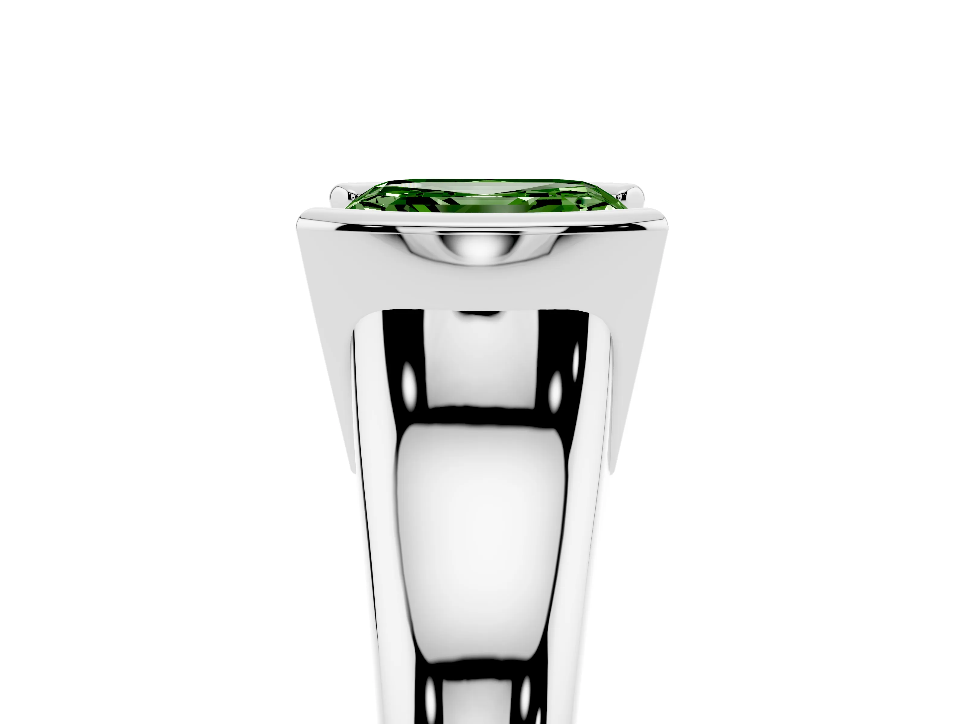 Fancy Green Asscher Cut Diamond Solitaire Tension Set Ring Set in Platinum with Split Shank Band