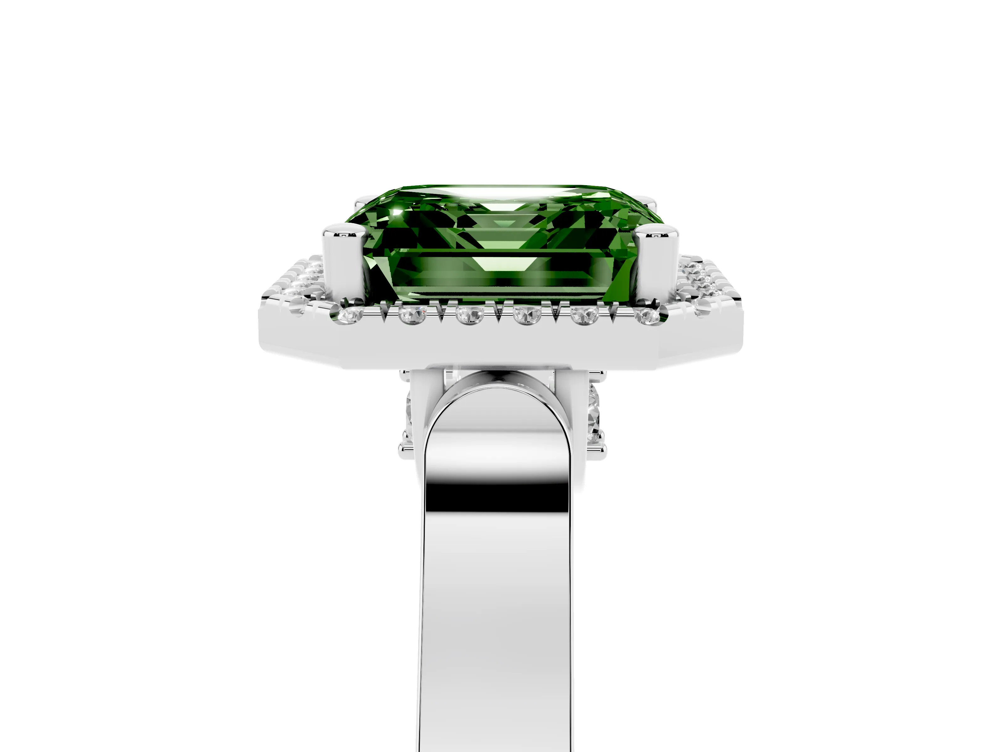 Fancy Green Asscher Cut Diamond Halo Ring Set in Platinum with Pavé-Lined Split Shank Band