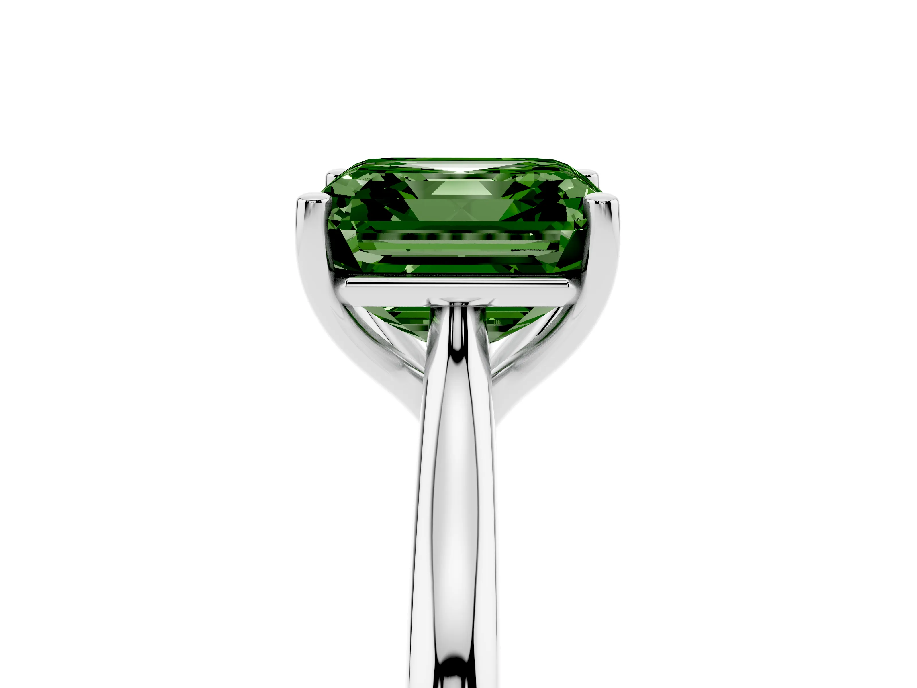 Fancy Green Asscher Cut Diamond Solitaire Ring Set in Silver with Cathedral Band and Prong Setting