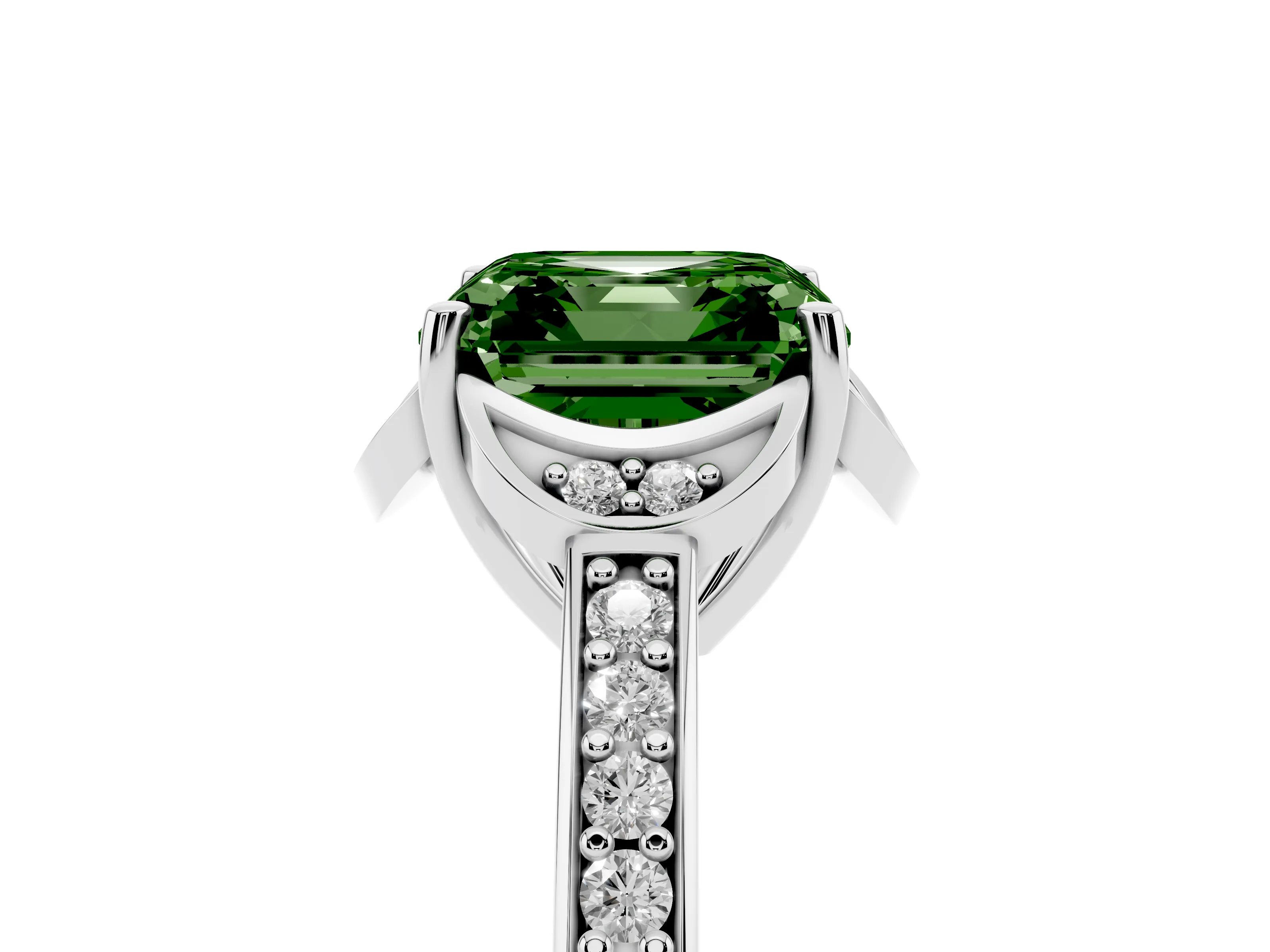 Fancy Green Asscher Cut Diamond Halo Ring Set in Platinum with Channel Set Band and Prong Setting