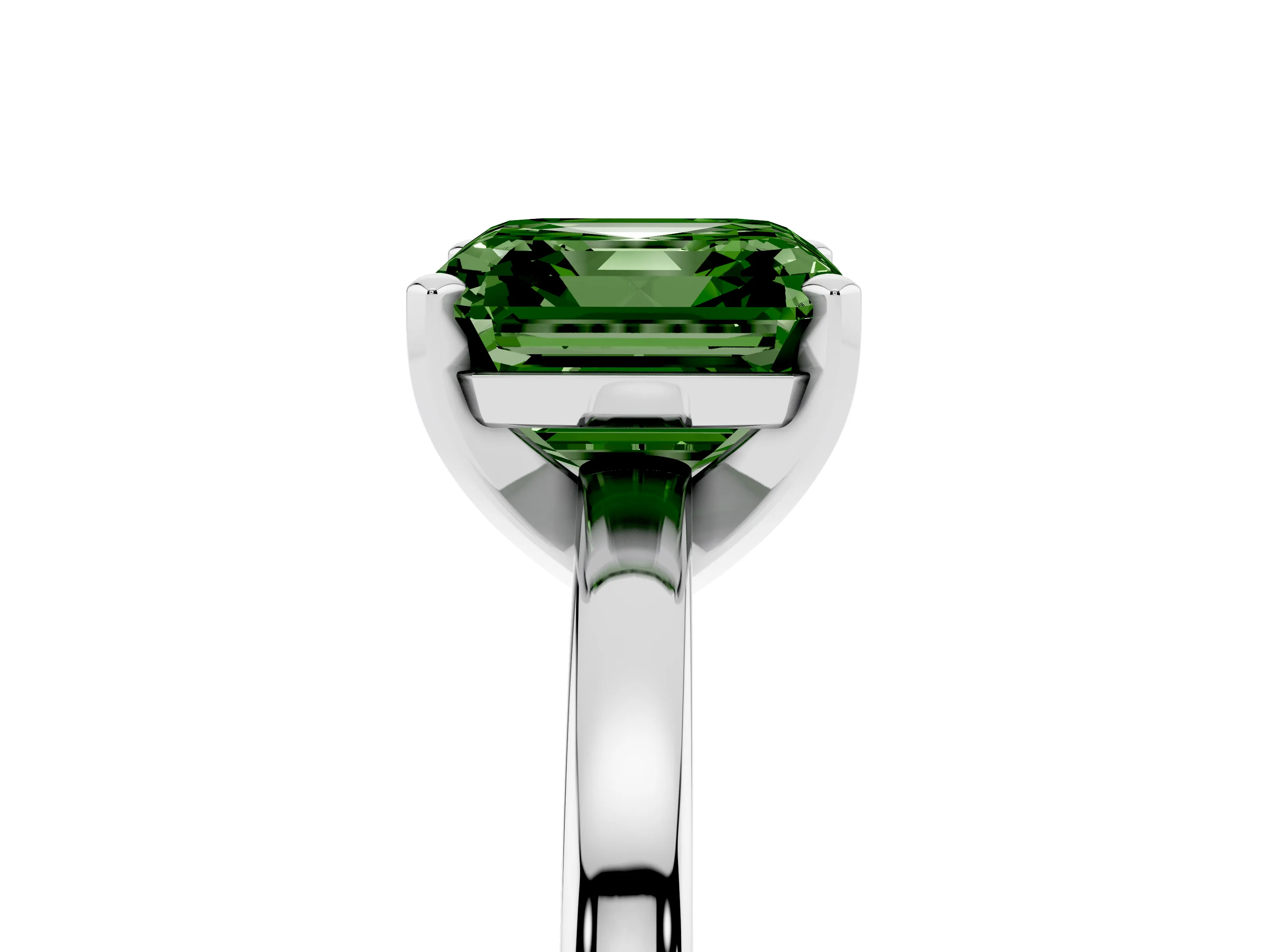 Fancy Green Asscher Cut Diamond Solitaire Engagement Ring Set in Platinum with Prong Setting on a Classic Band