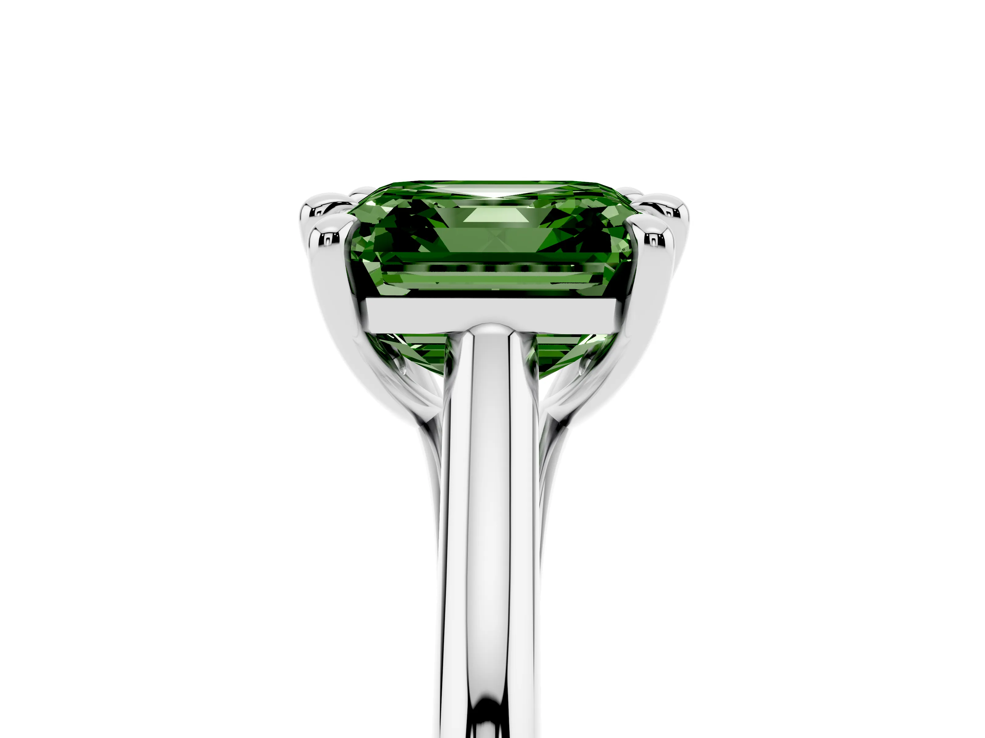 Fancy Green Asscher Cut Diamond Solitaire Engagement Ring Set in Platinum with Prong Setting and Plain Classic Band