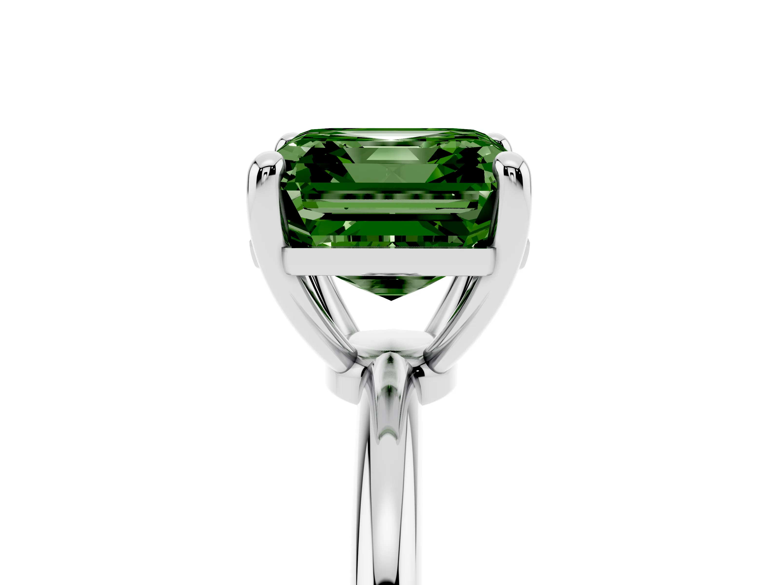 Fancy Green Asscher Cut Diamond Solitaire Ring Set in Silver with Secure Prong Setting on a Classic Band