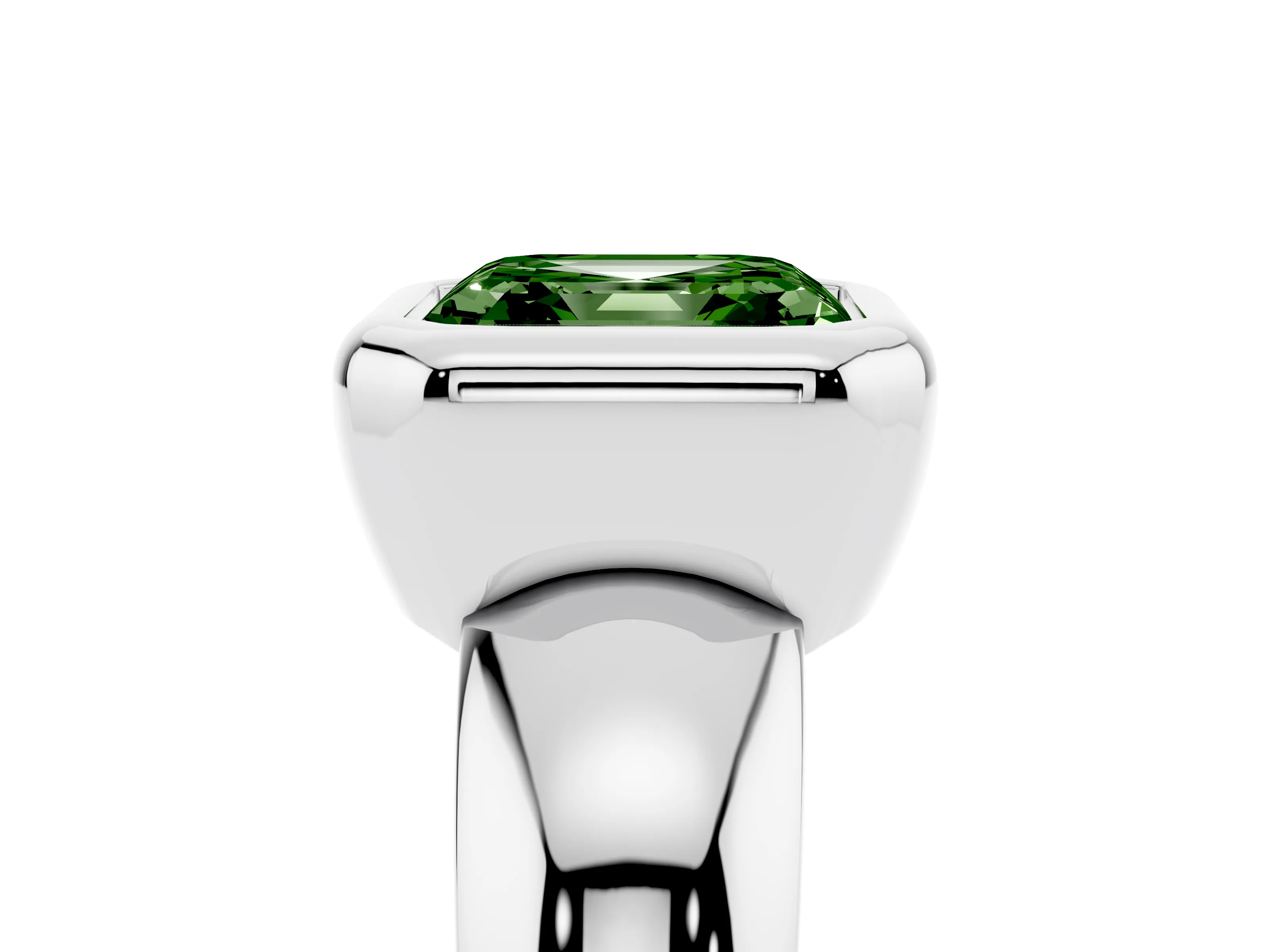 Fancy Green Bezel Set Asscher Cut Diamond Solitaire Ring Set in Silver with Wide Band