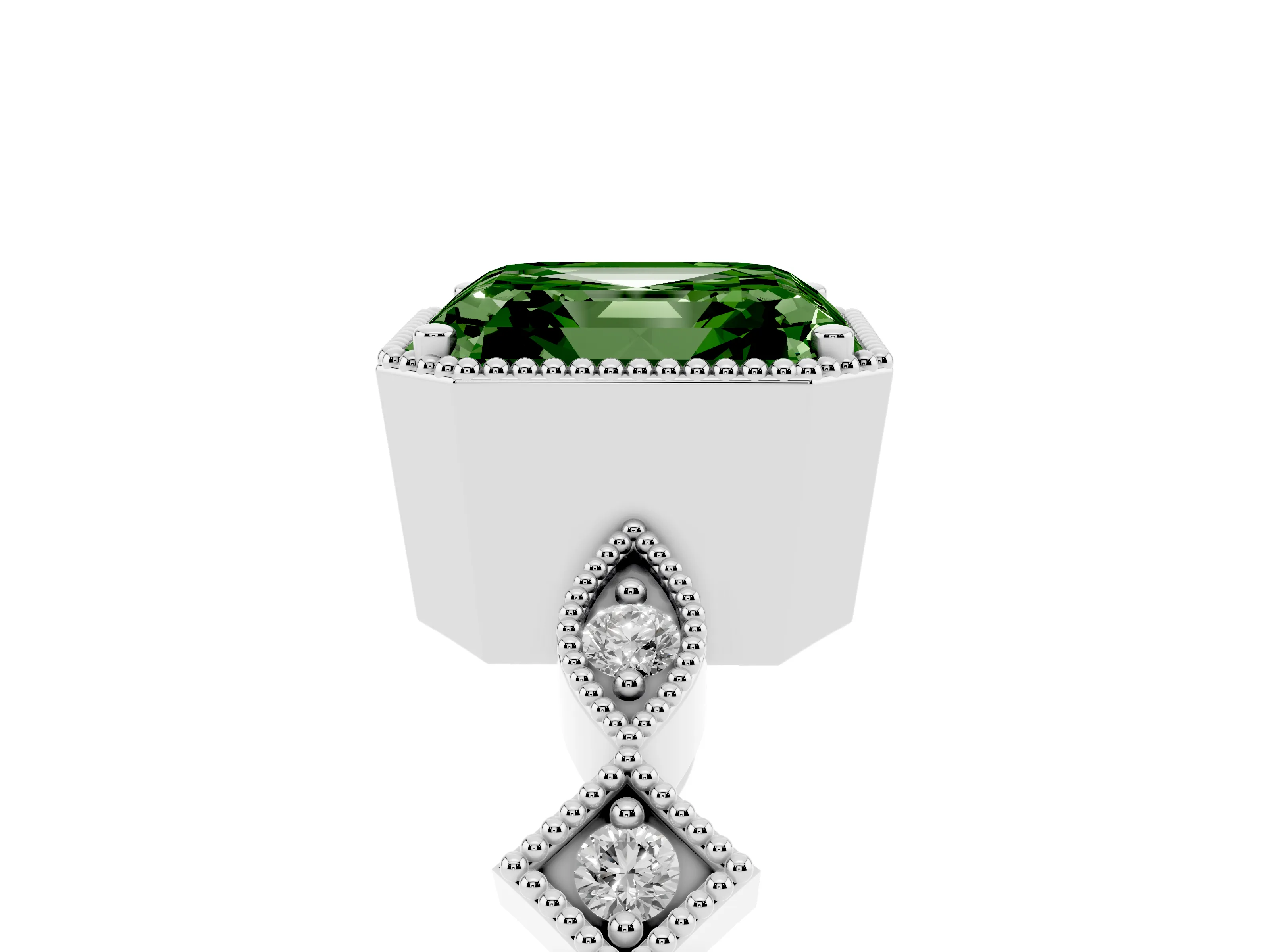 Fancy Green Asscher Cut Diamond Milgrain Marquise Twist Band Ring Set in Platinum with Prong Setting