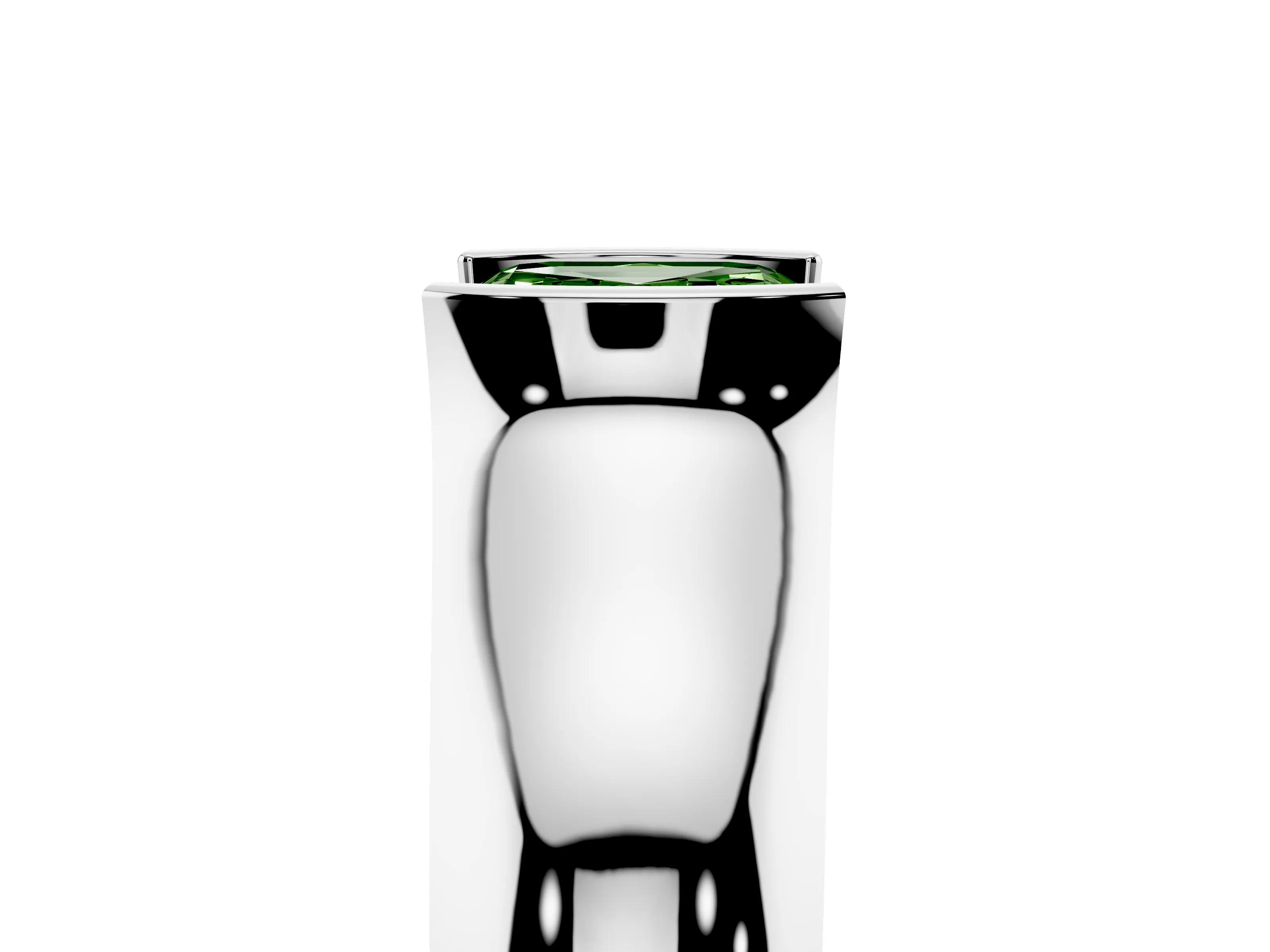 Fancy Green Asscher Cut Diamond Bezel Solitaire Ring Set in White gold with Wide Band