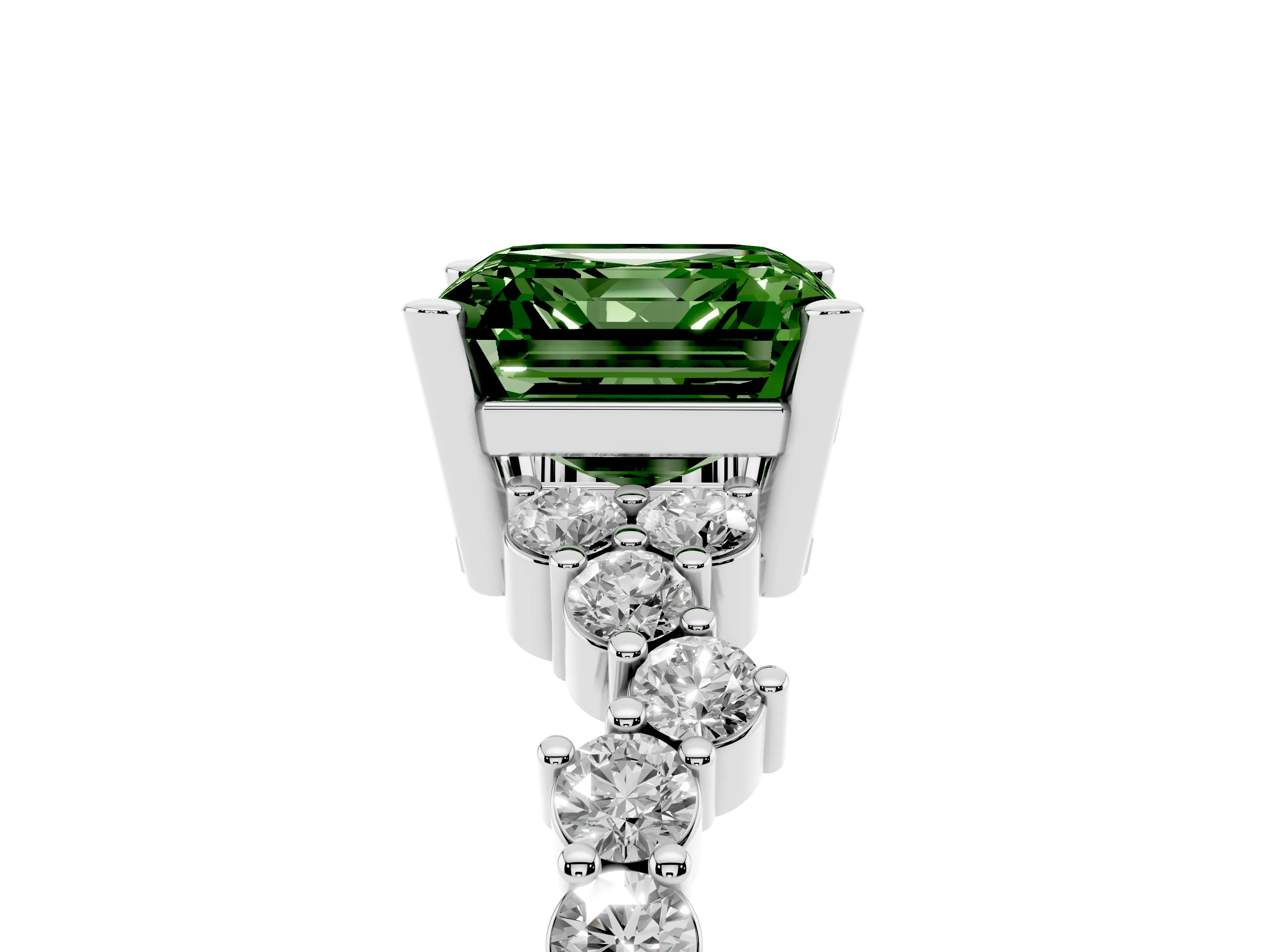 Fancy Green Asscher Cut Diamond Ring Set in Silver with Scattered Round Accents