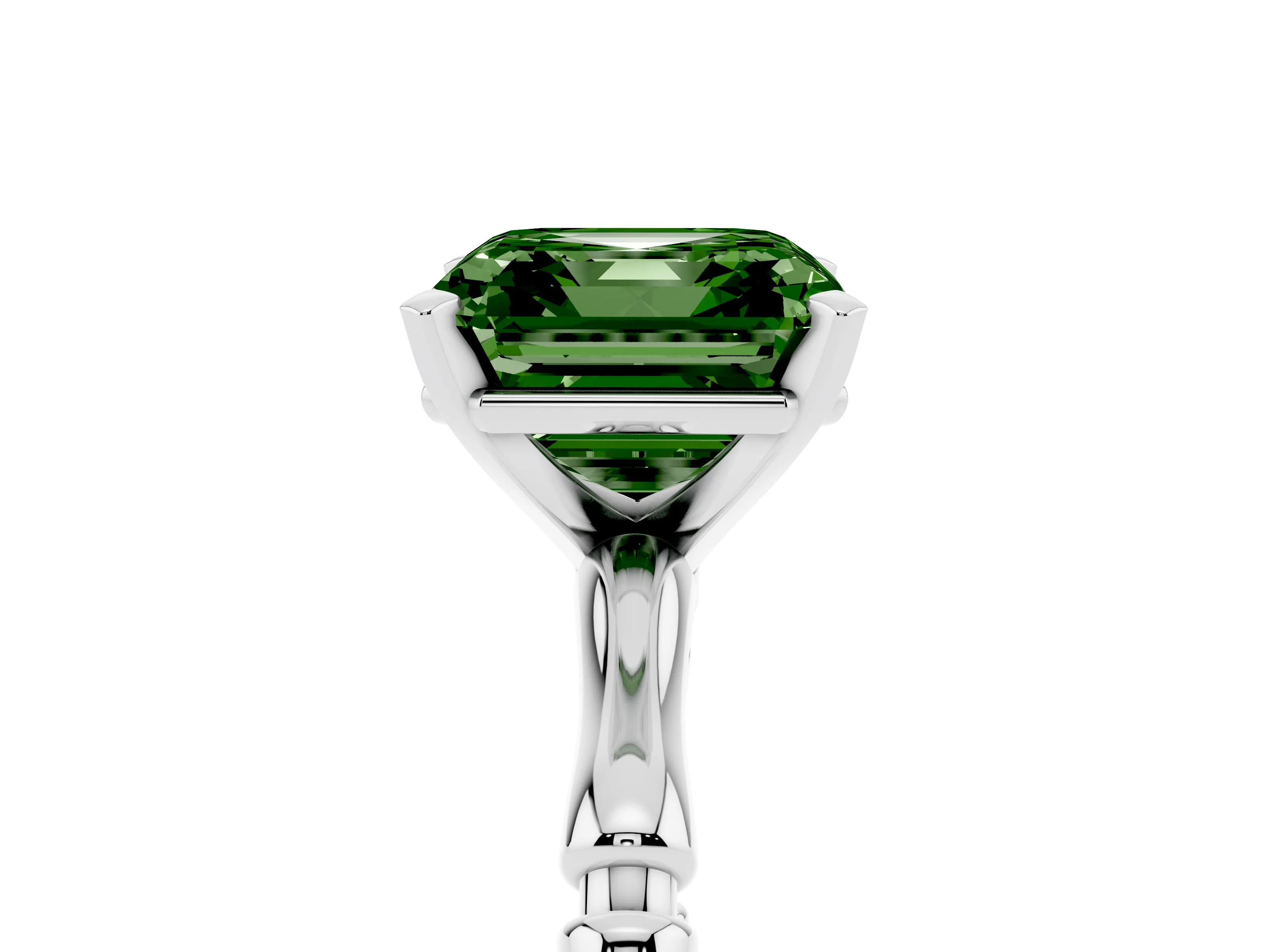 Fancy Green Asscher Cut Diamond Solitaire Ring Set in Platinum with Bamboo Band and Prong Setting