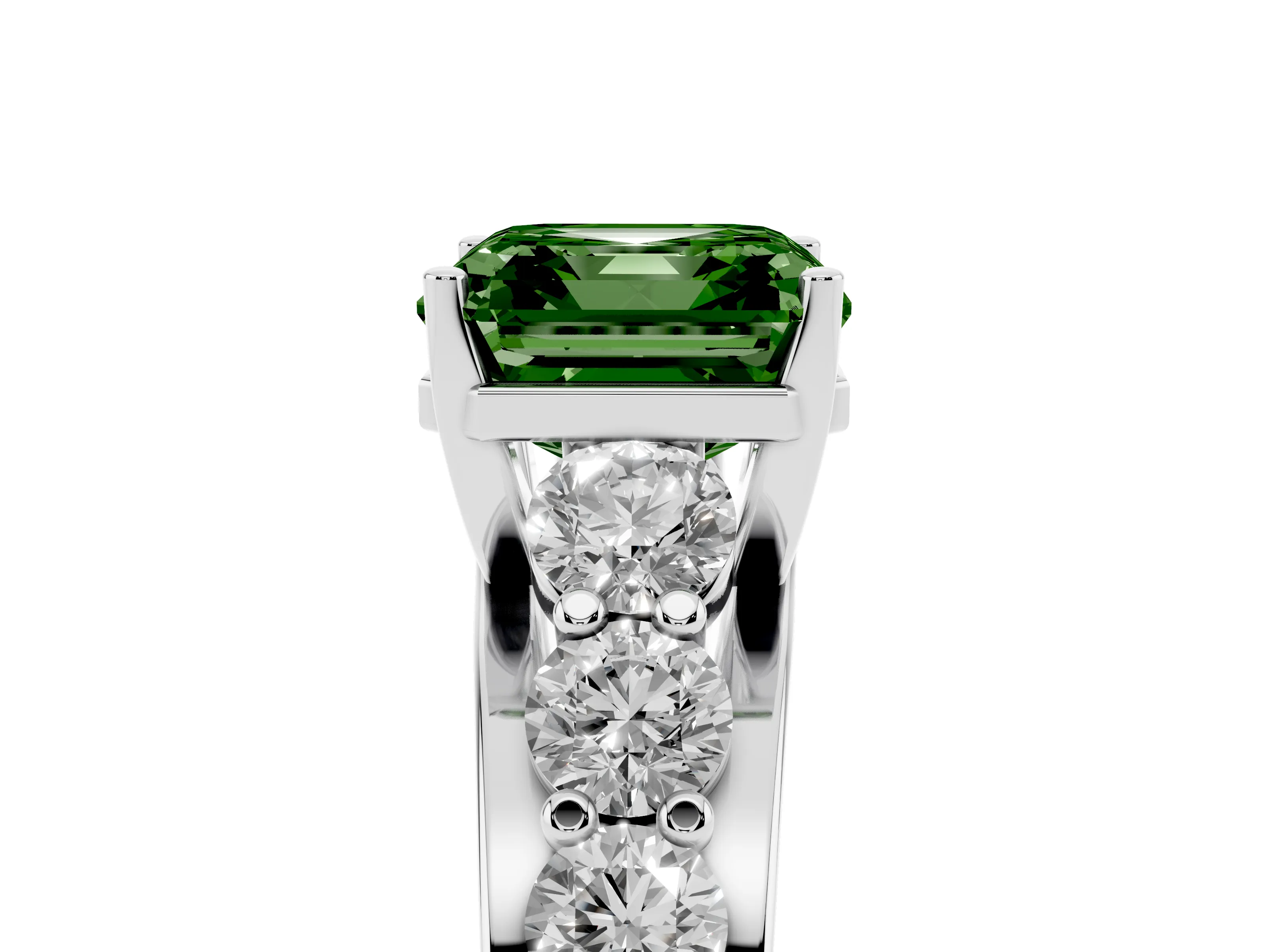 Fancy Green Asscher Cut Diamond Pavé Engagement Ring Set in Silver with Prong Setting