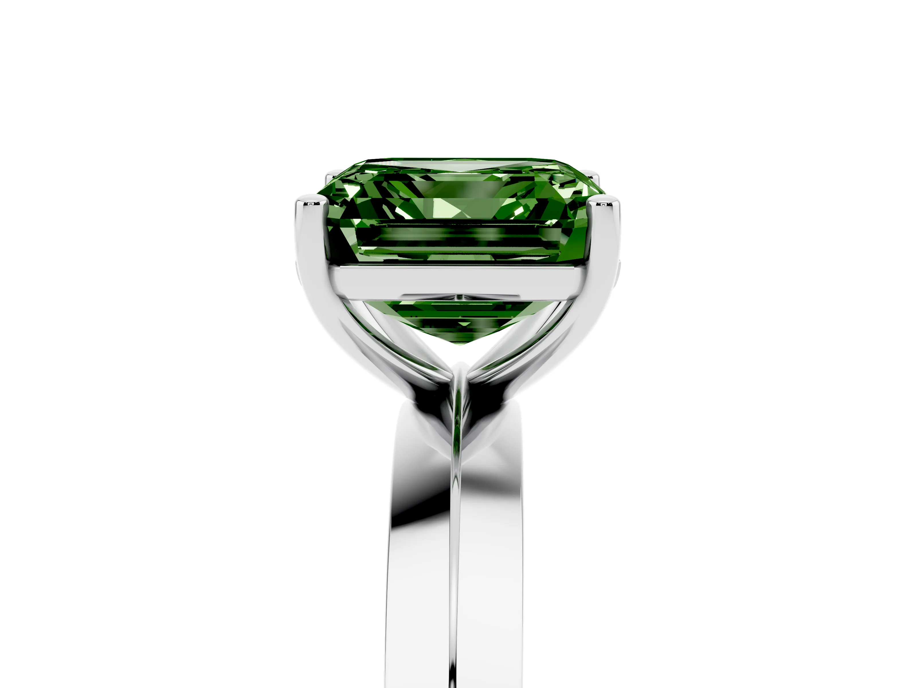 Fancy Green Asscher Cut Diamond Solitaire Engagement Ring Set in Platinum with Flat Band and Prong Setting