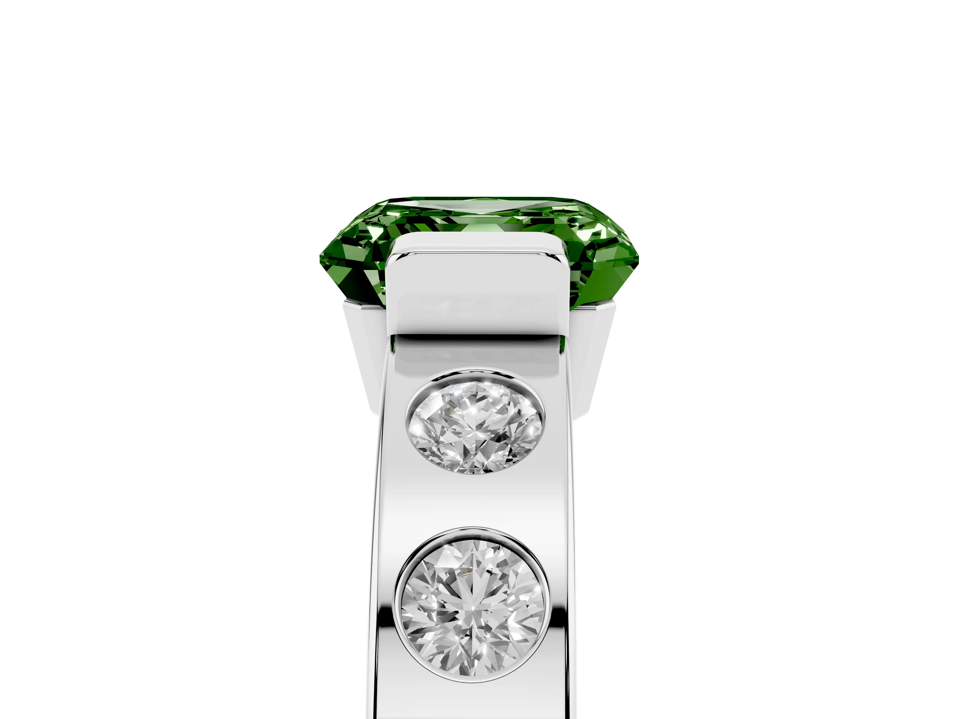 Fancy Green Asscher Cut Diamond Channel-Set Band Ring Set in Silver with Bezel Prong Setting
