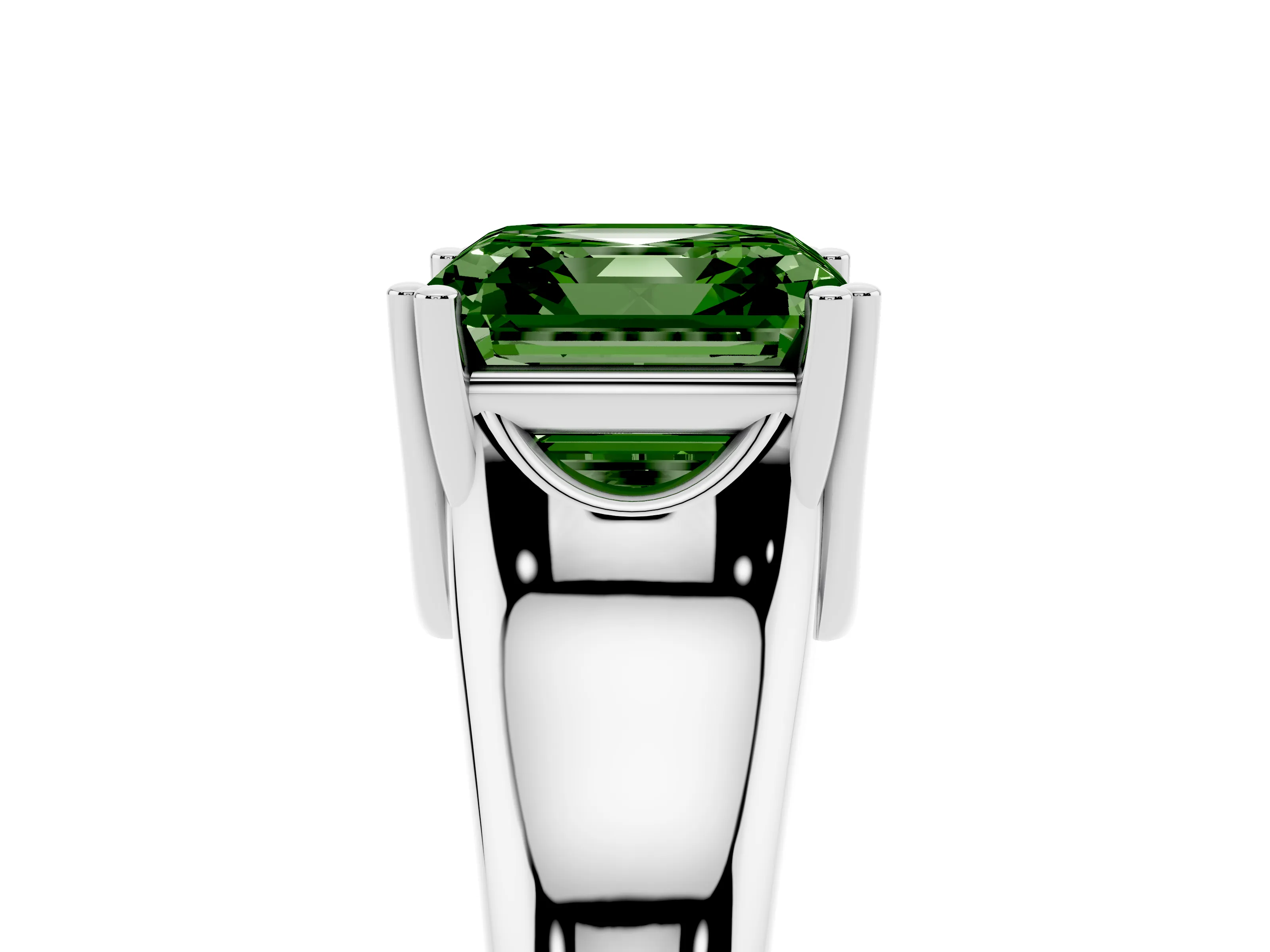 Fancy Green Asscher Cut Diamond Solitaire Ring Set in White gold with Wide Band and Prong Setting