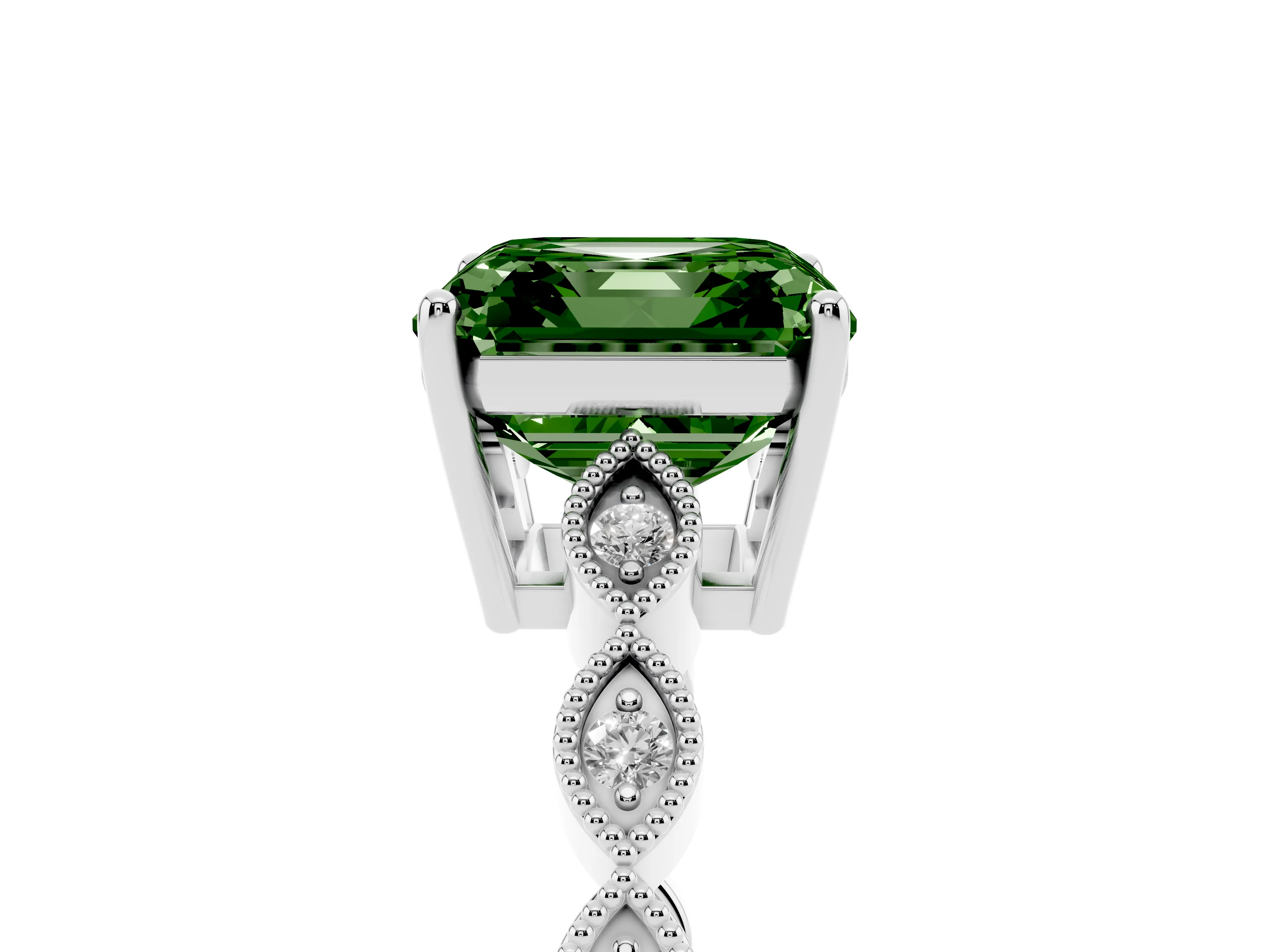 Fancy Green Asscher Cut Diamond Solitaire Ring Set in Silver with Infinity Twist Pavé Band