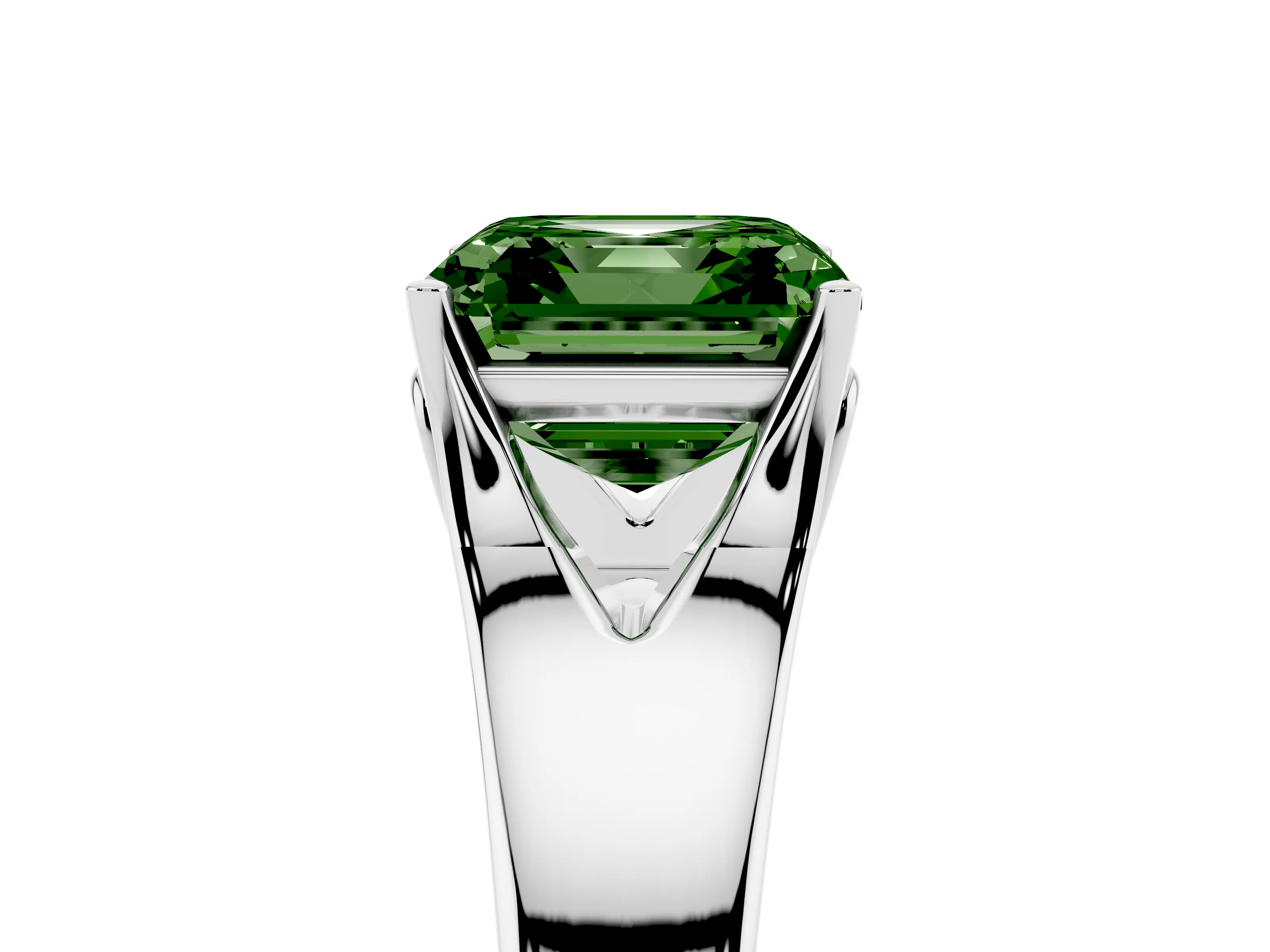 Fancy Green Asscher Cut Diamond Solitaire Ring Set in Platinum with Arched Cathedral Band and Prong Setting