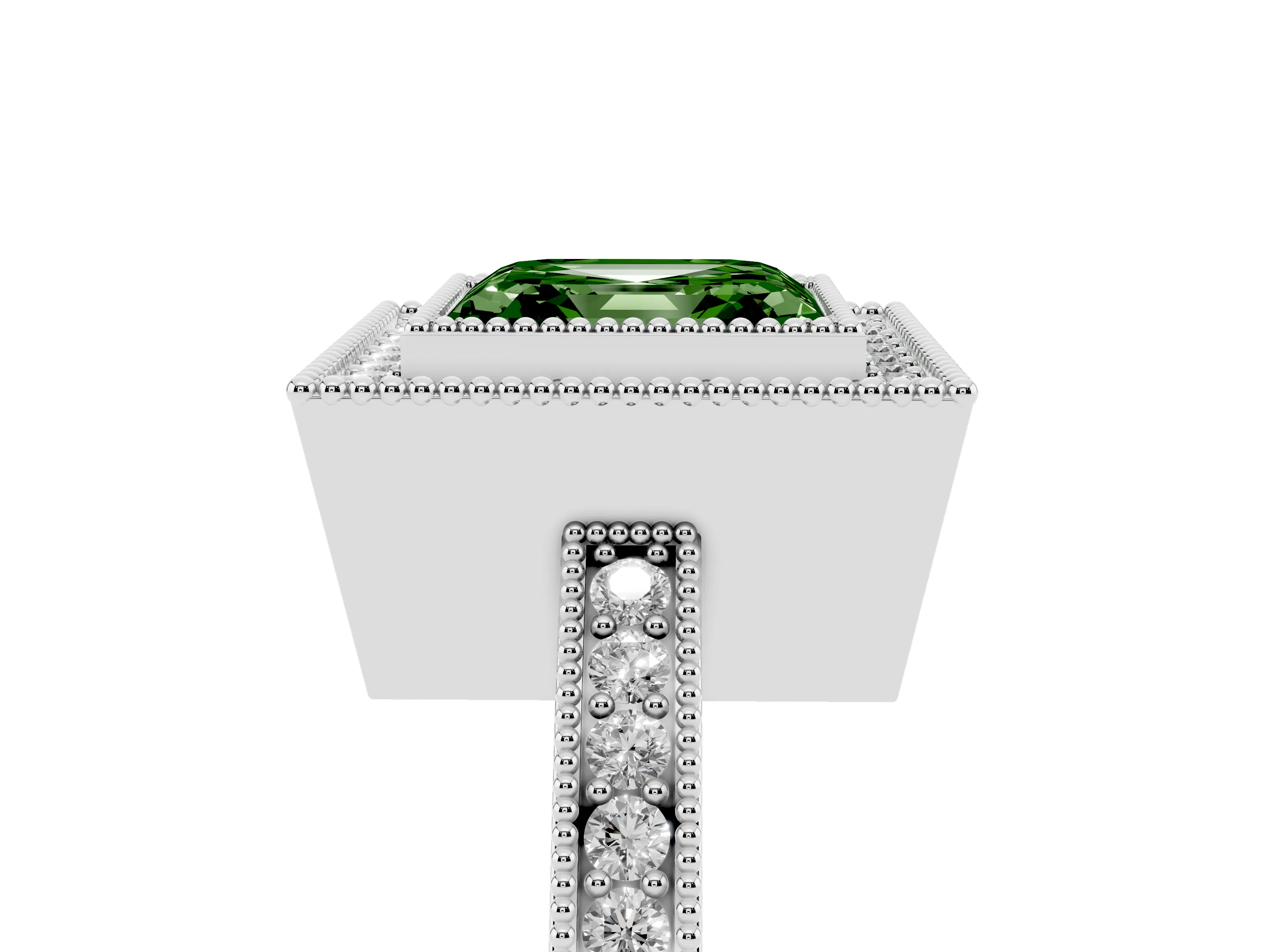 Fancy Green Asscher Cut Diamond Round Halo Ring Set in White gold with Pavé Band