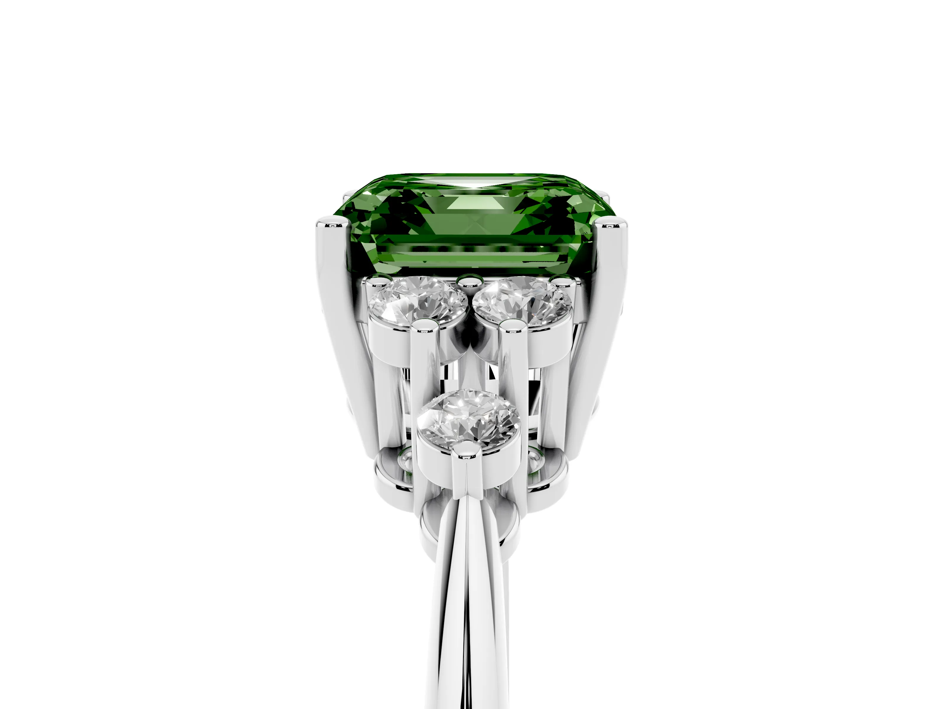 Fancy Green Asscher Cut Diamond Cluster Ring Set in White gold with Plain Band and Prong Setting