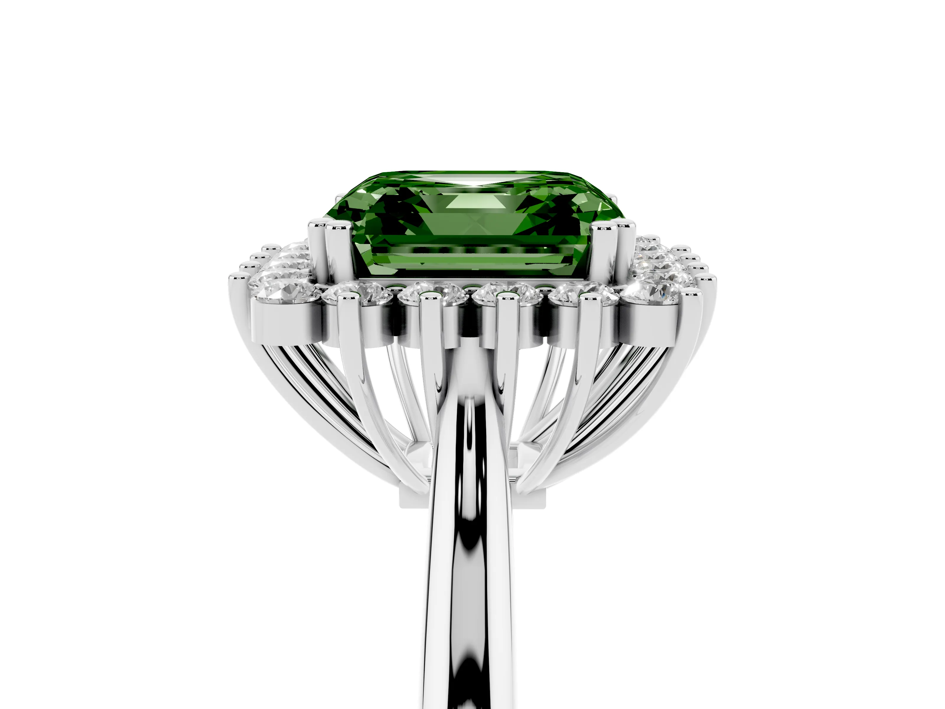 Fancy Green Asscher Cut Diamond Halo Ring Set in Platinum with Plain Solitaire Band and Prong Setting
