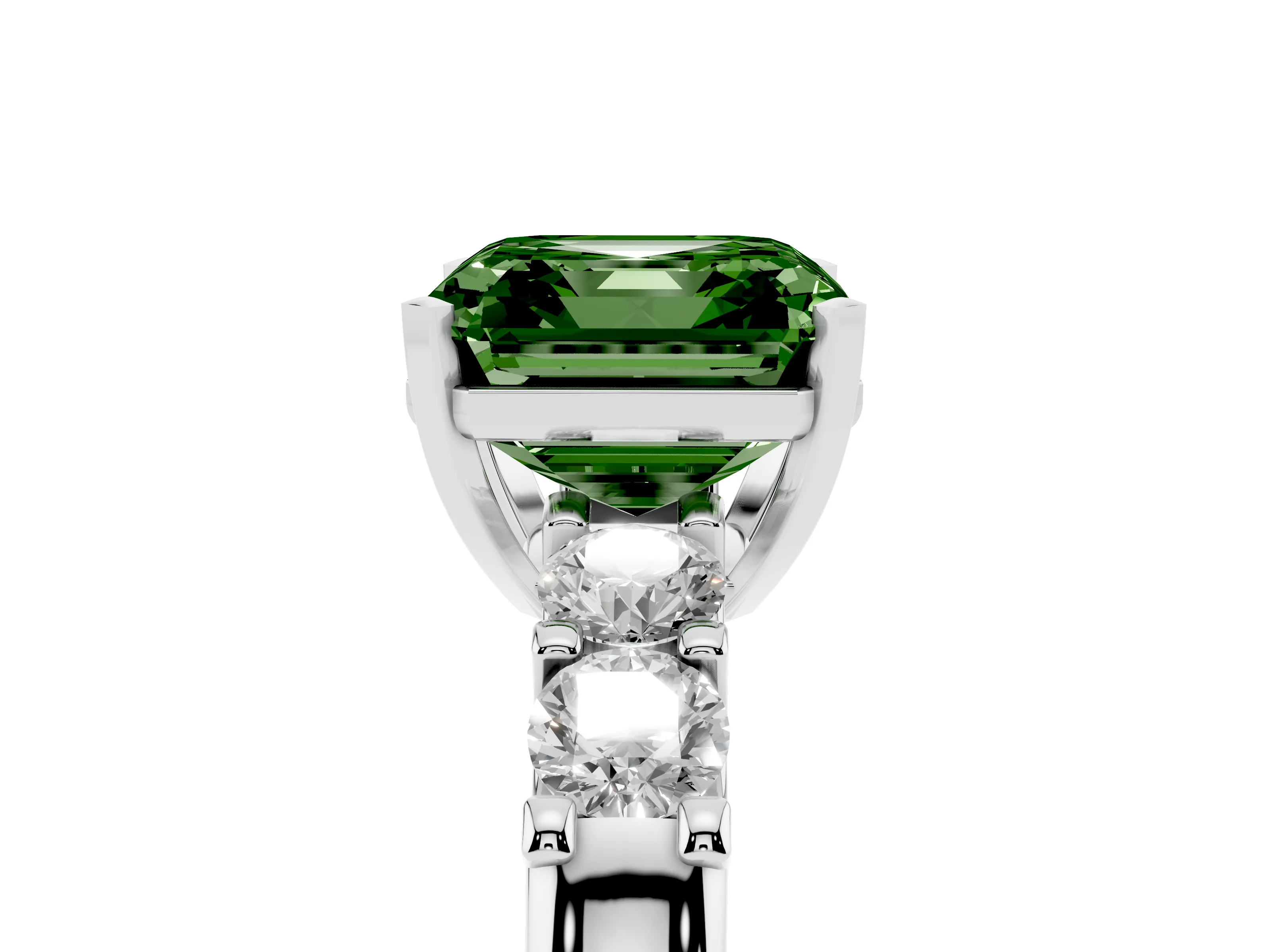 Fancy Green Asscher Cut Diamond Five-Stone Prong Set Engagement Ring Set in White gold with Channel Band