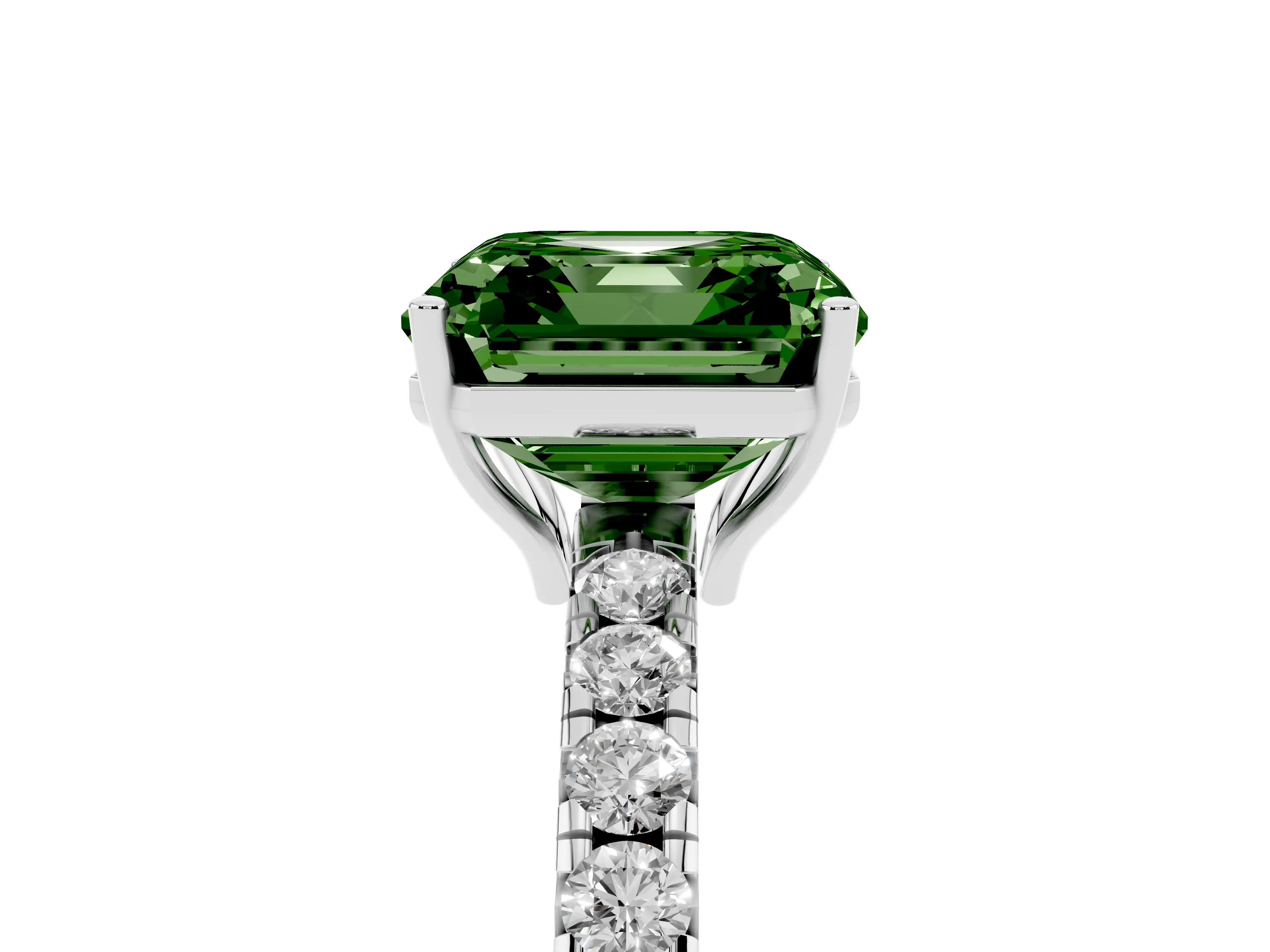 Fancy Green Asscher Cut Diamond Pavé Solitaire Engagement Ring Set in Platinum with Prong Setting