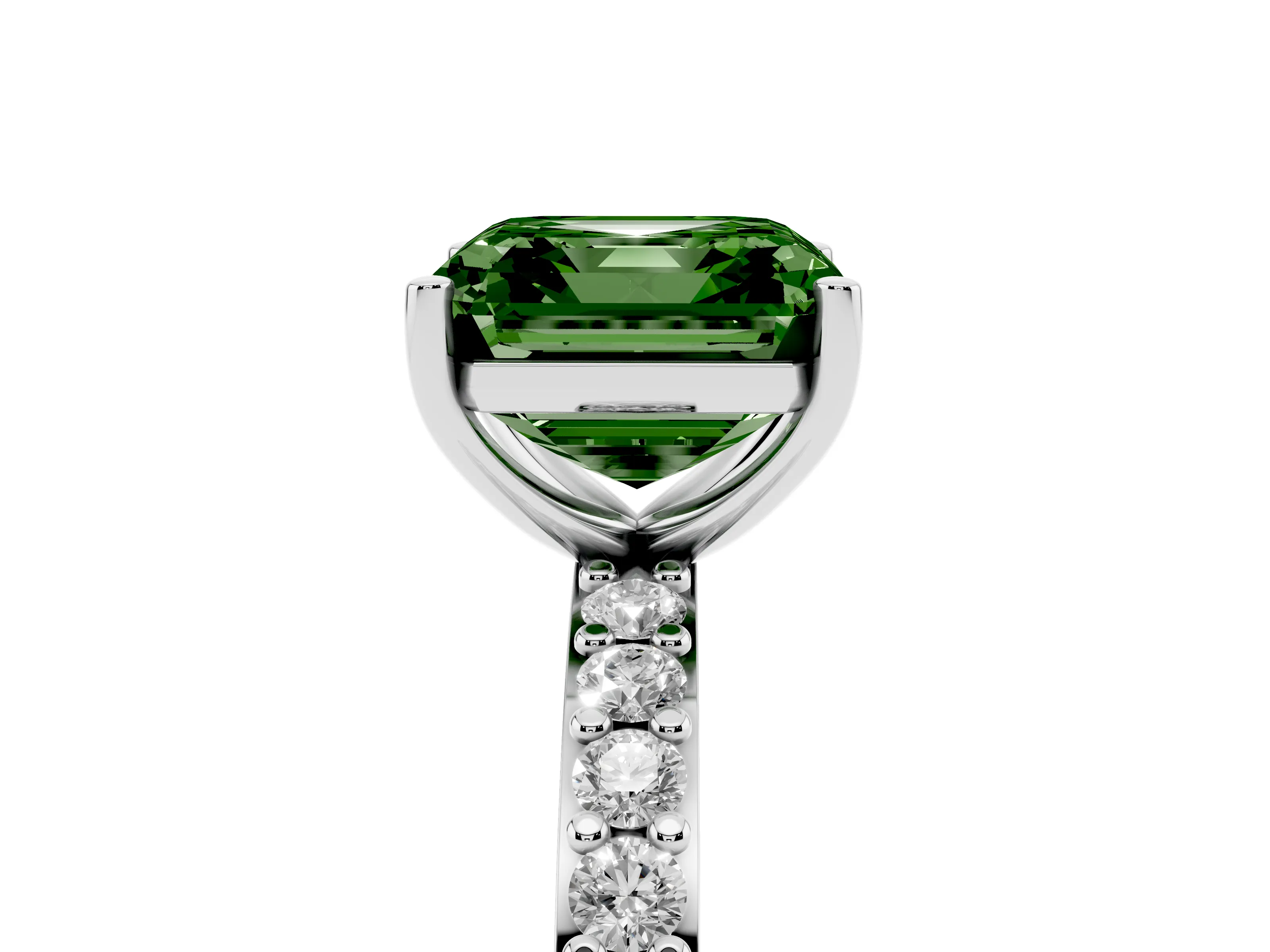 Fancy Green Asscher Cut Diamond Solitaire Set in Silver with Round Pavé Band and Prong Setting