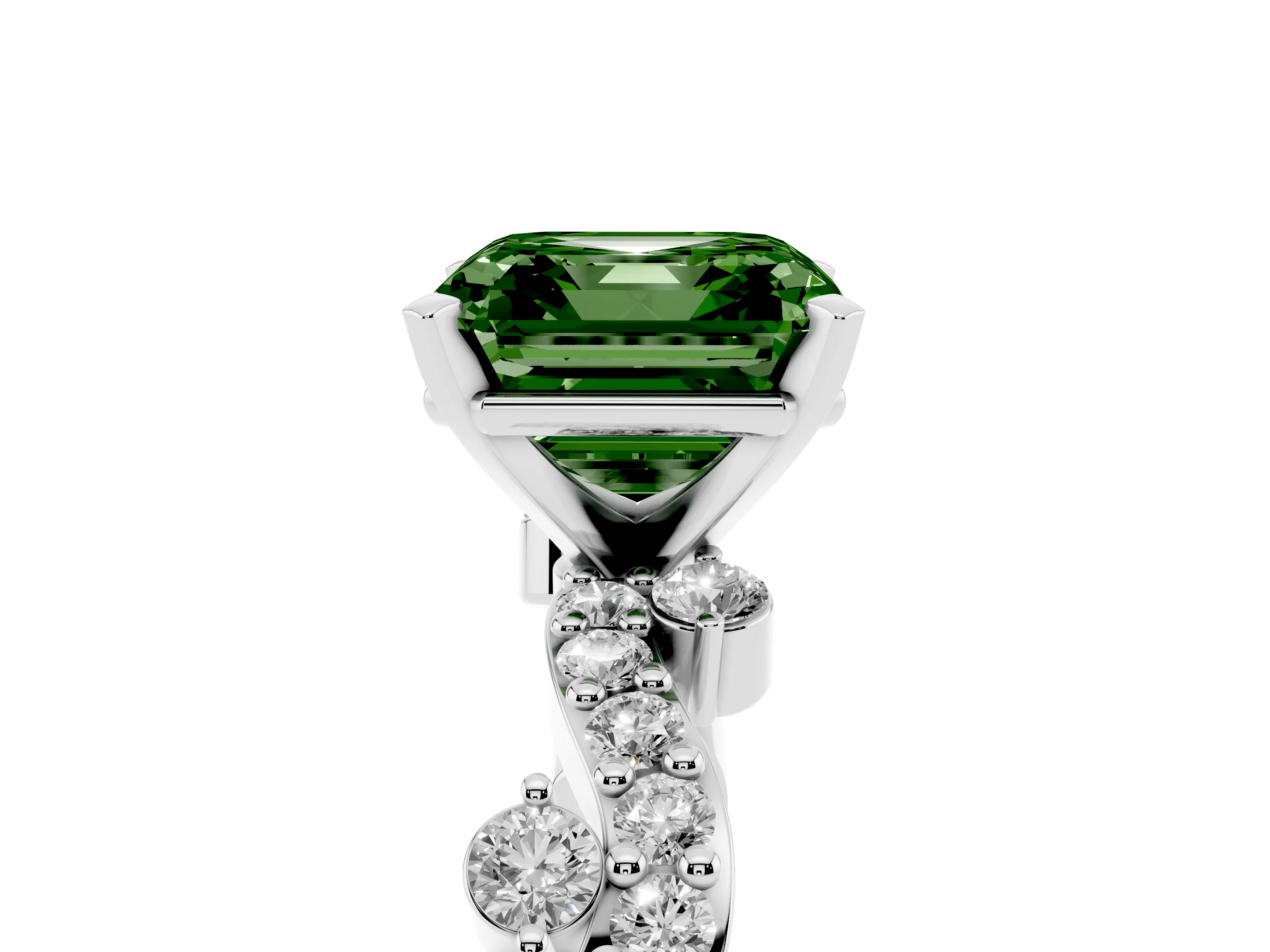 Fancy Green Asscher Cut Diamond Solitaire Twisted Band Set in White gold with Pavé Setting