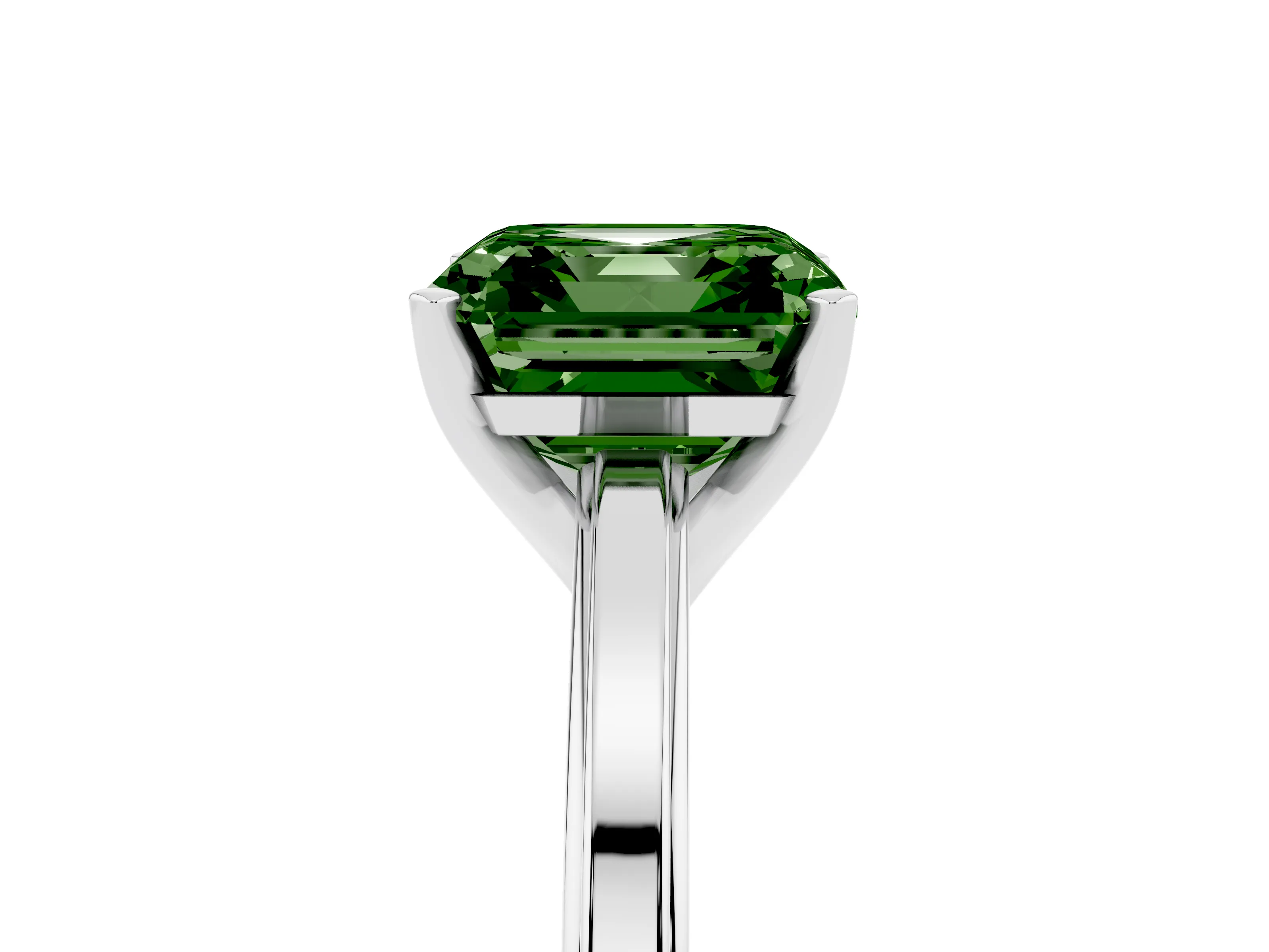 Fancy Green Asscher Cut Diamond Solitaire Ring Set in Platinum with Prong Setting and Classic Band
