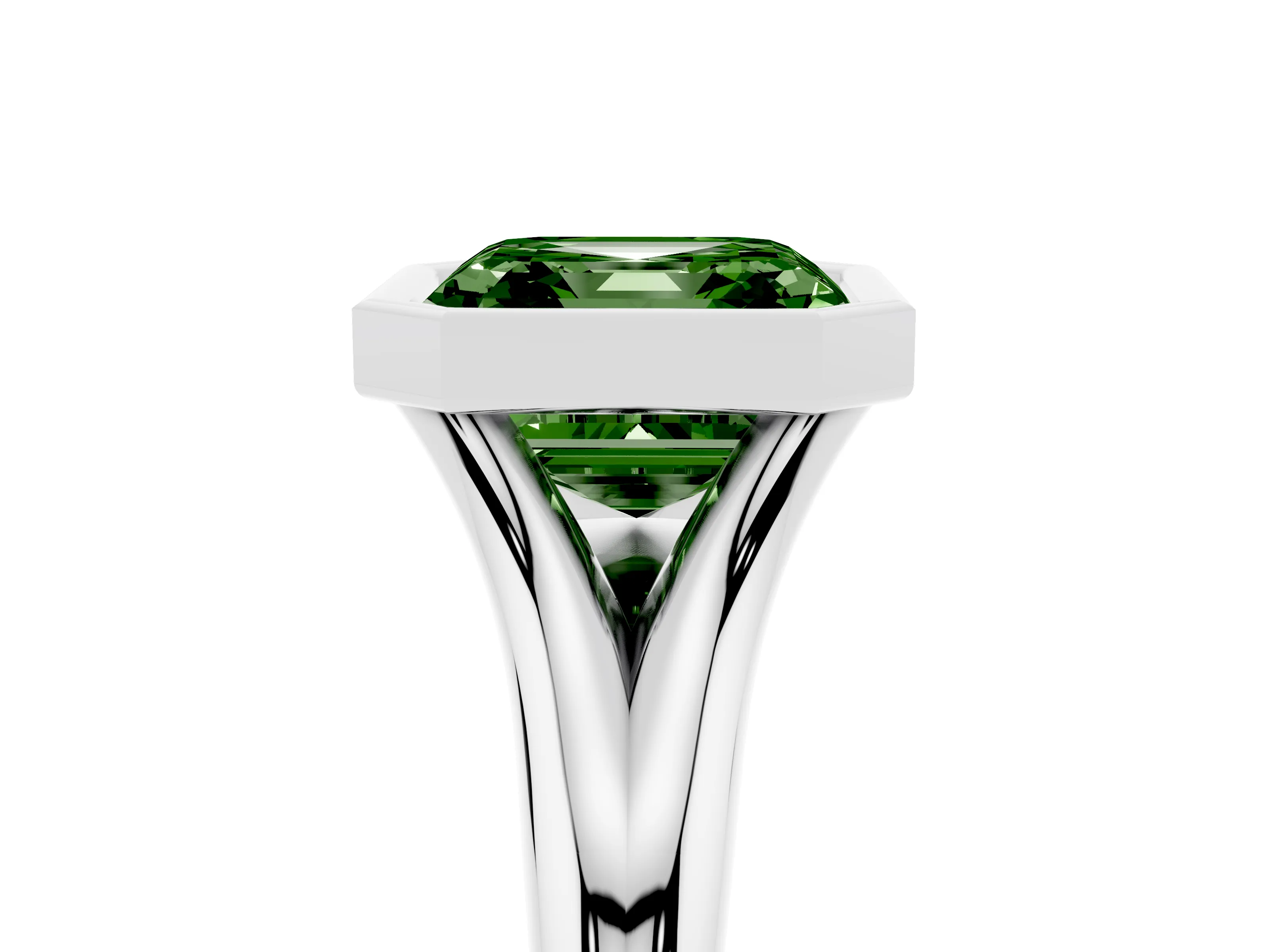 Fancy Green Bezel Set Asscher Cut Diamond Solitaire Ring Set in White gold with Smooth Band