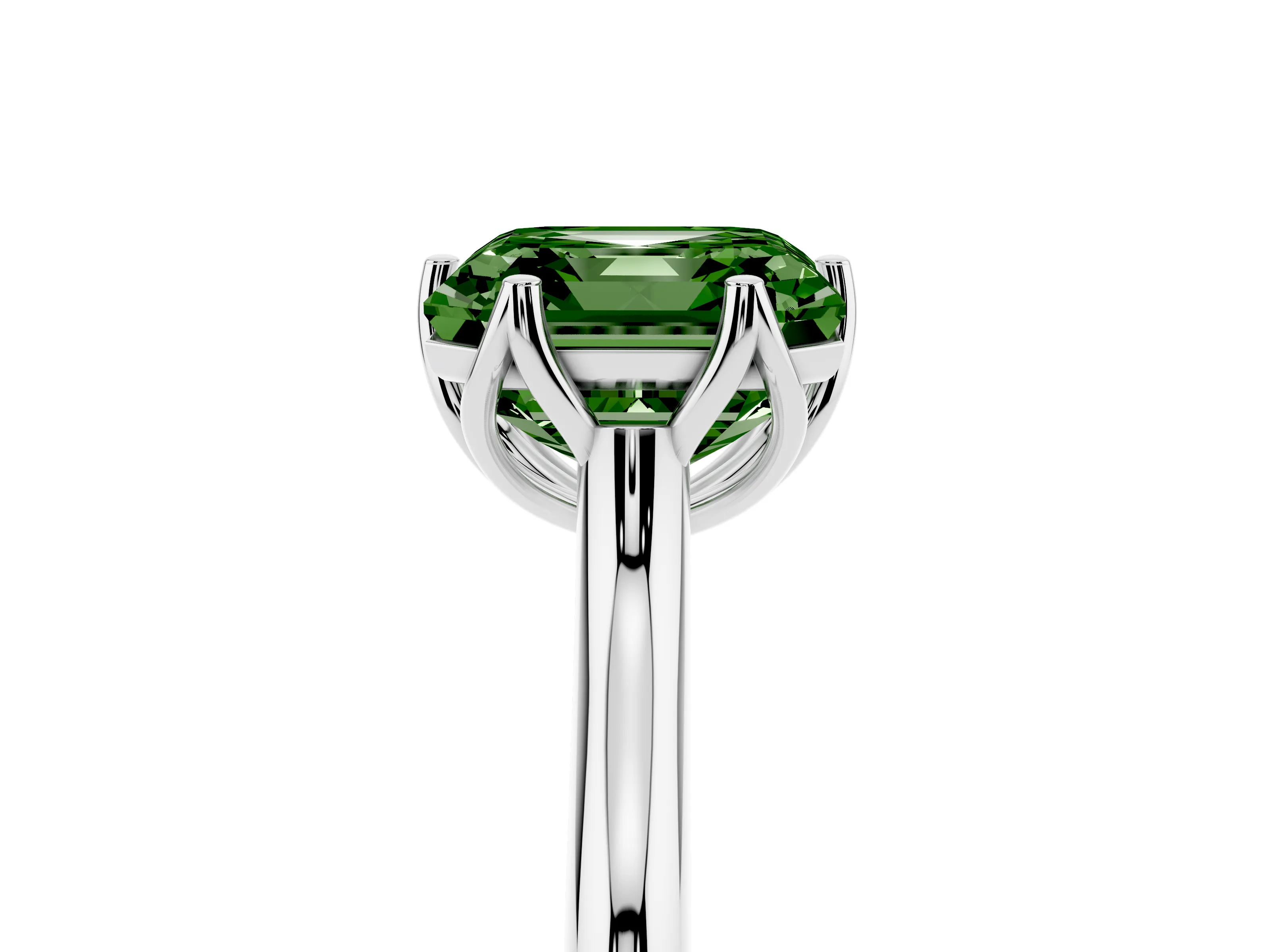 Fancy Green Asscher Cut Diamond Solitaire Cathedral Ring Set in Platinum with Prong Setting