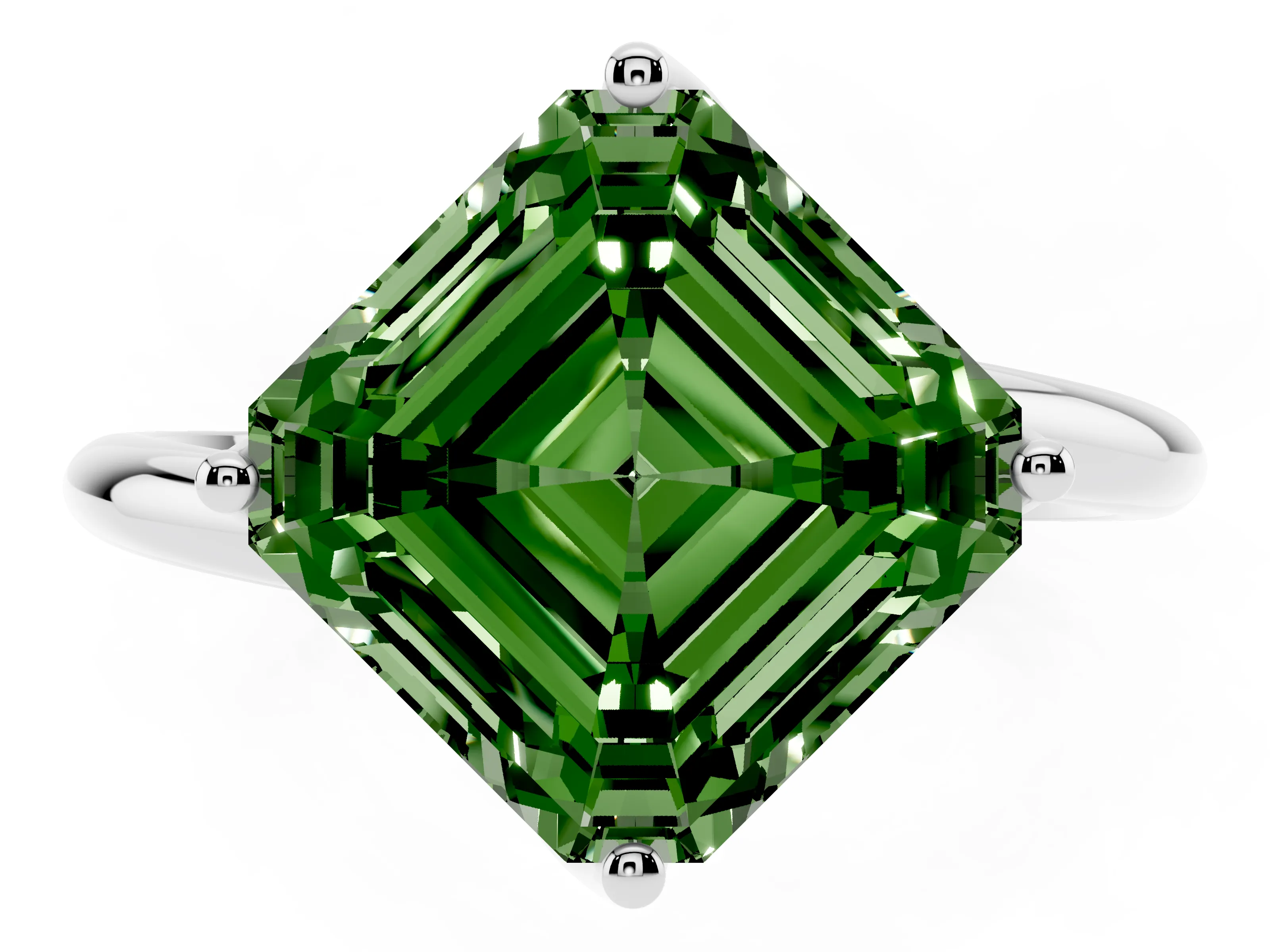 Fancy Green Asscher Cut Diamond Solitaire Engagement Ring Set in White gold with Classic Plain Band