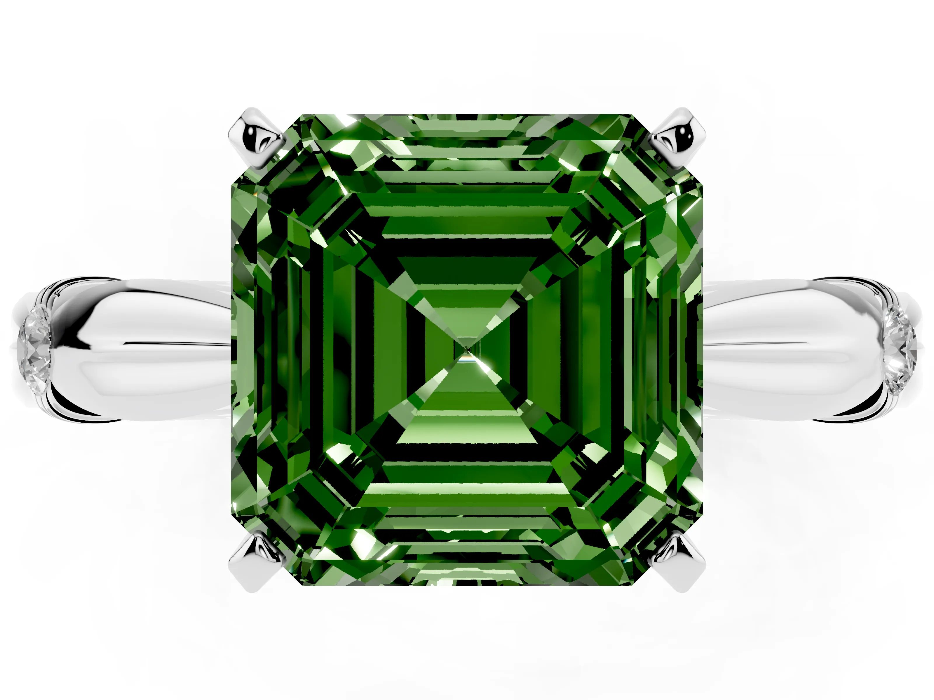 Fancy Green Asscher Cut Diamond Solitaire Twisted Band Ring Set in Silver with Accent Stones and Prong Setting