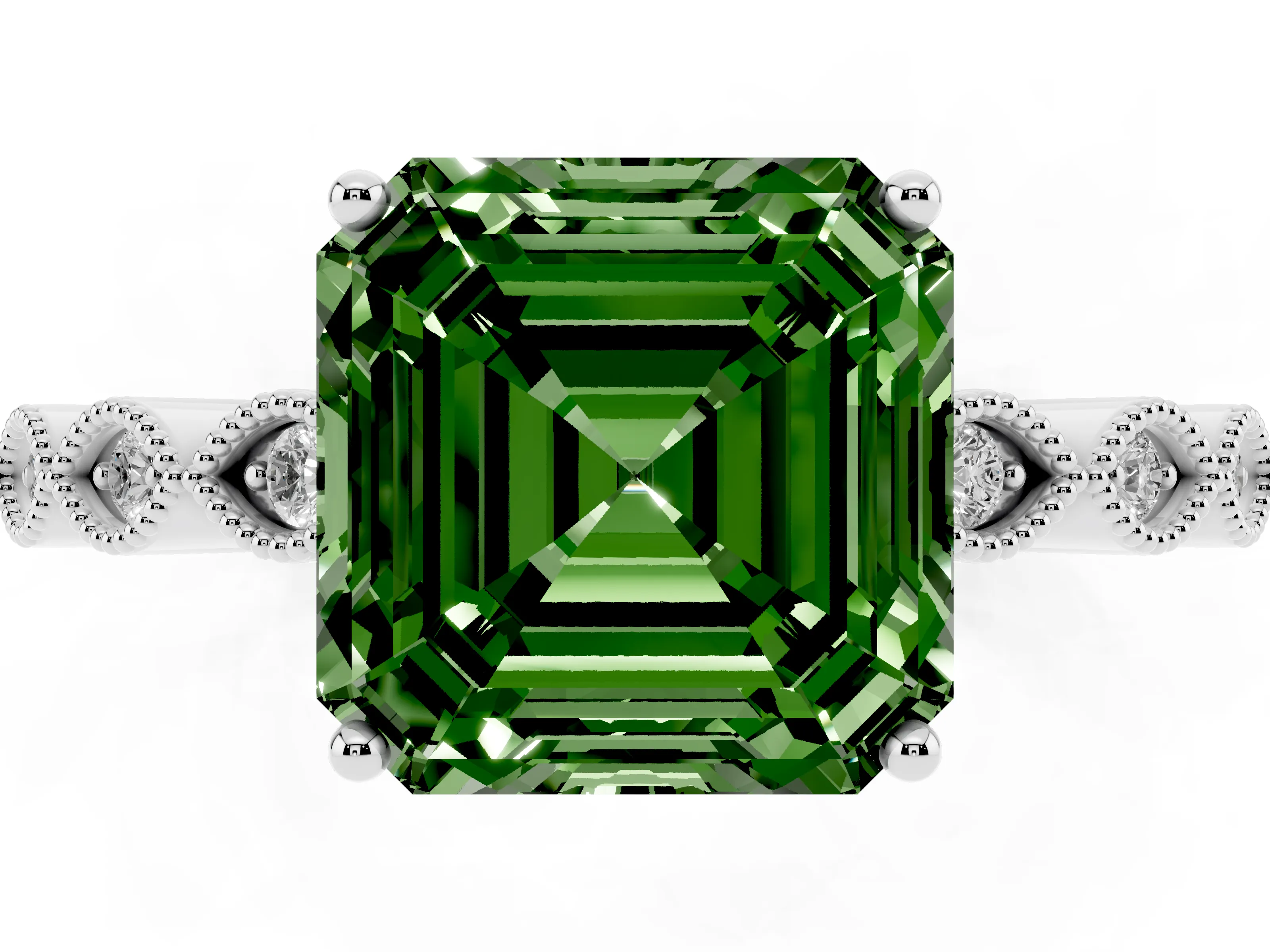 Fancy Green Asscher Cut Diamond Solitaire Ring Set in Silver with Infinity Twist Pavé Band