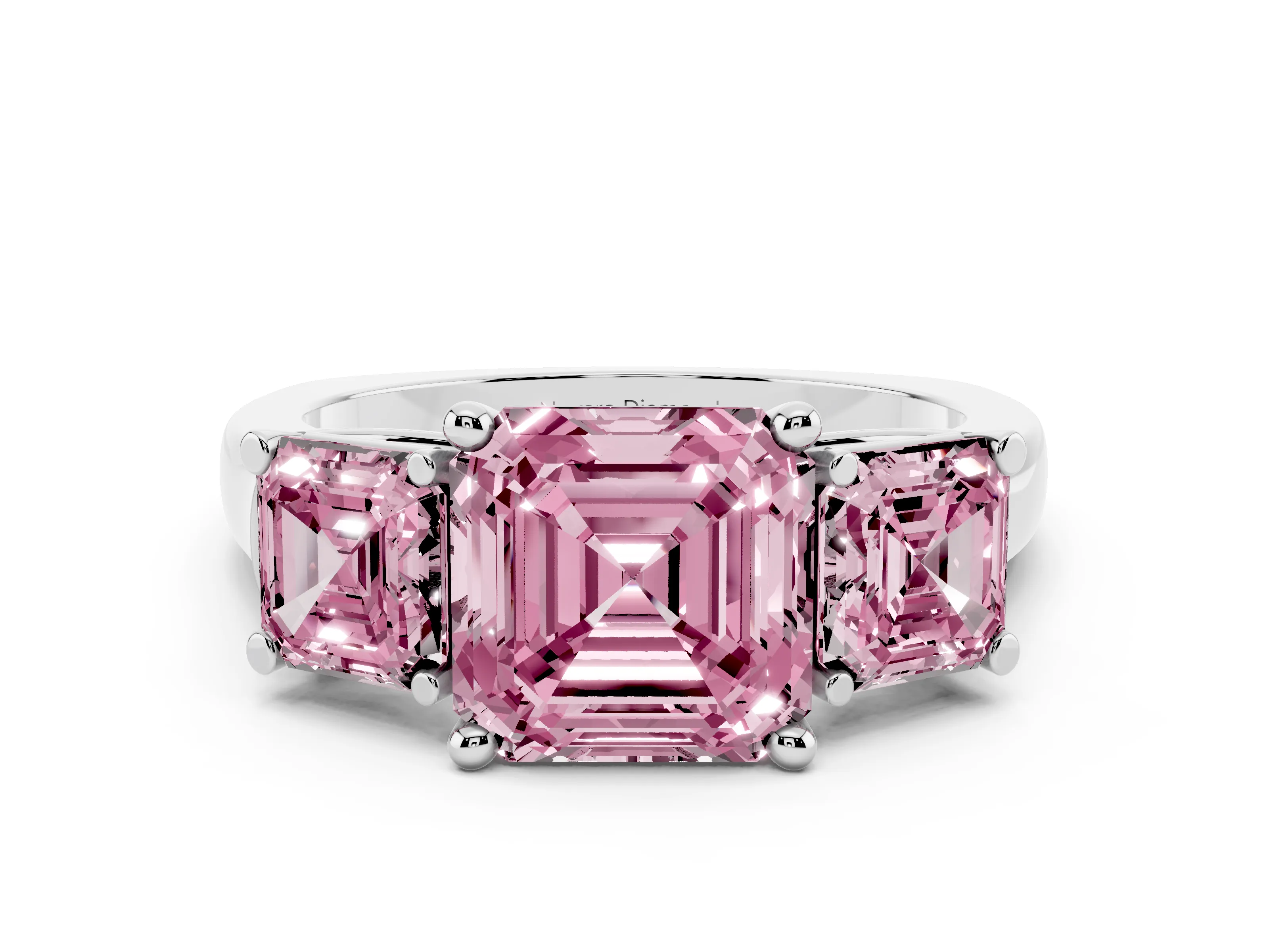Fancy Pink Asscher Cut Diamond Three-Stone Trellis Ring Set in Silver with Comfort Fit Band