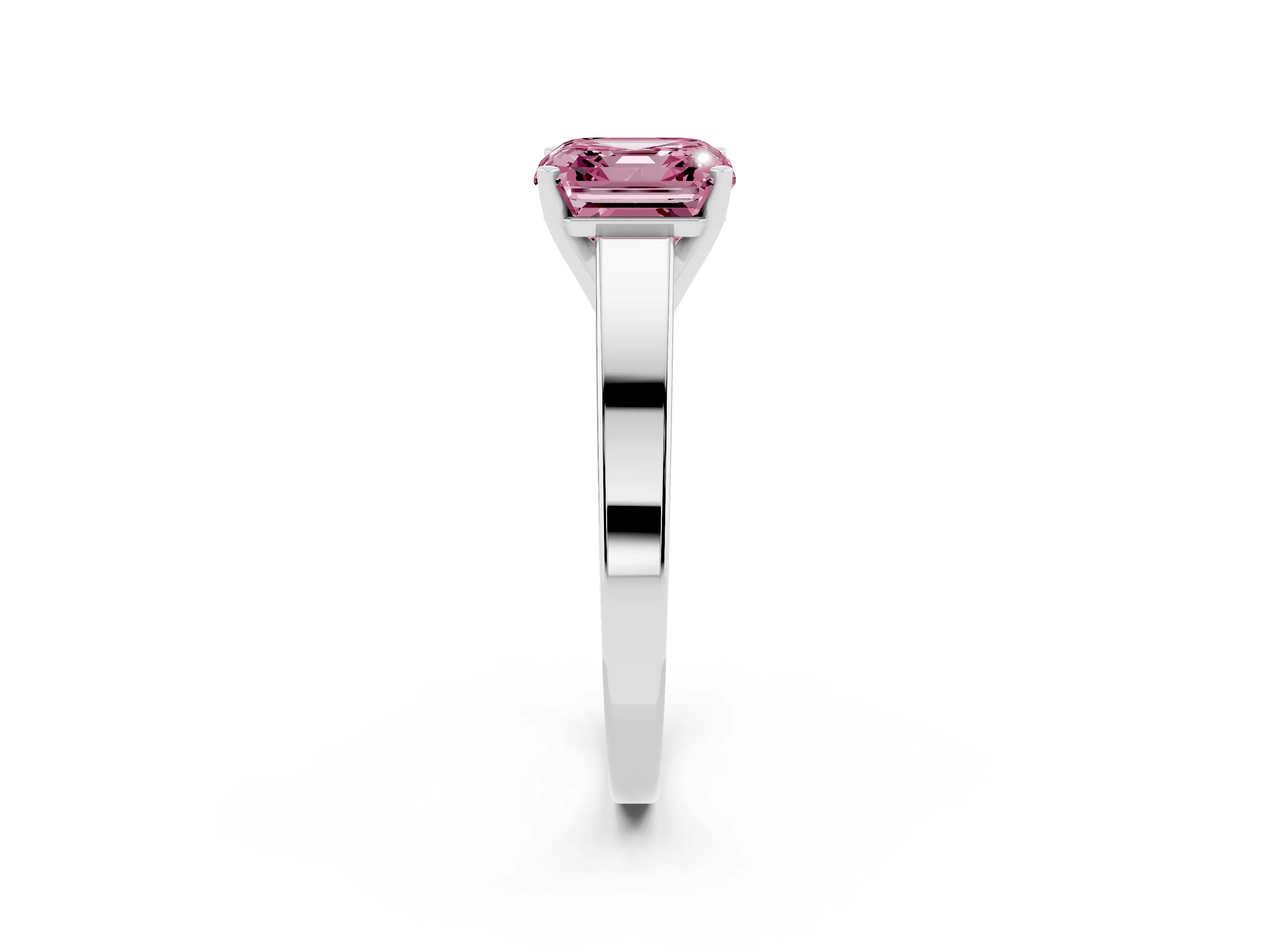 Fancy Pink Asscher Cut Diamond Solitaire Engagement Ring Set in White gold with Prong Setting and Tapered Band