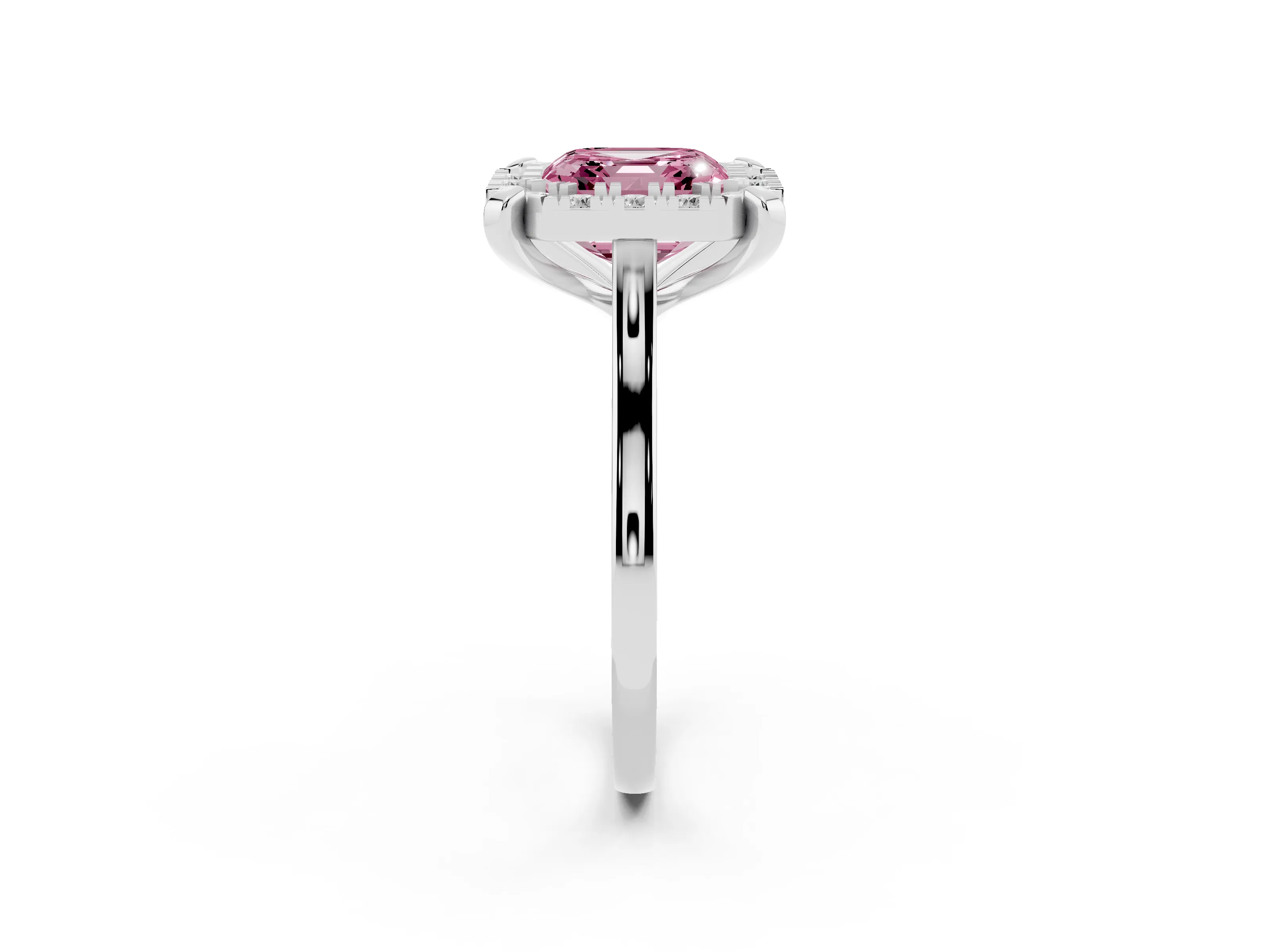 Fancy Pink Asscher Cut Diamond Cluster Halo Solitaire Ring Set in Silver with Prong Setting
