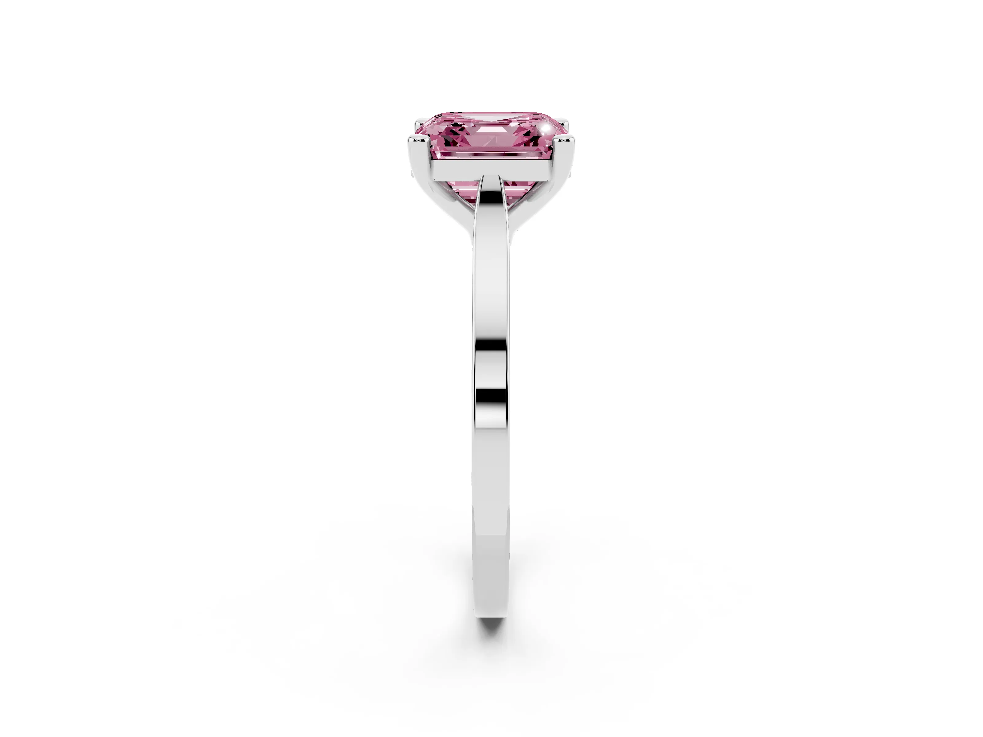 Fancy Pink Asscher Cut Diamond Solitaire Ring Set in White gold with Prong Setting and Tapered Band