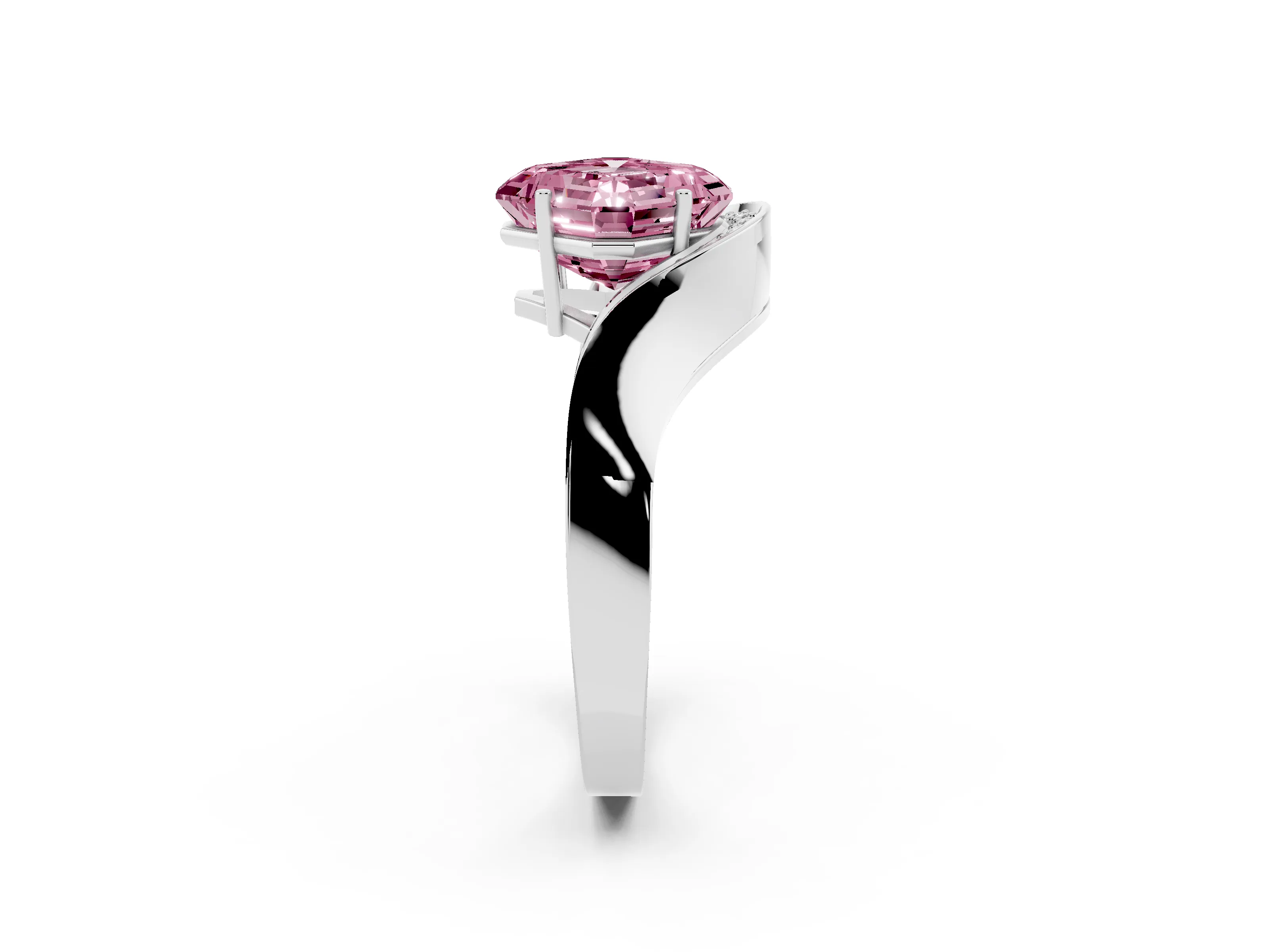 Fancy Pink Asscher Cut Diamond Solitaire Engagement Ring Set in Silver with Pavé Shoulders