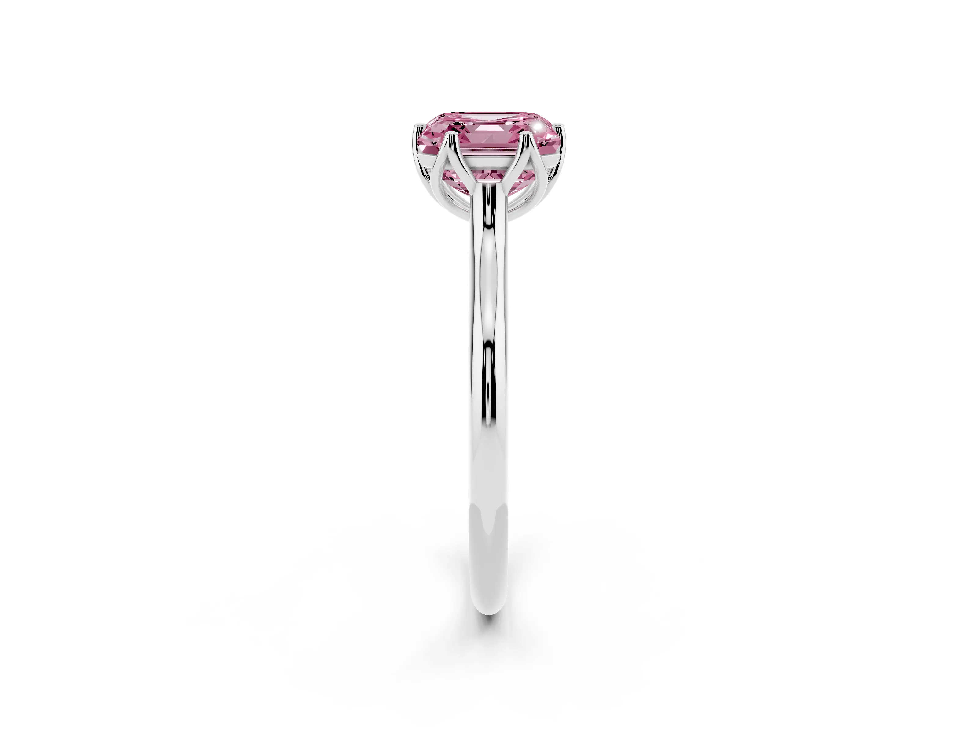 Fancy Pink Asscher Cut Diamond Solitaire Cathedral Ring Set in Platinum with Prong Setting
