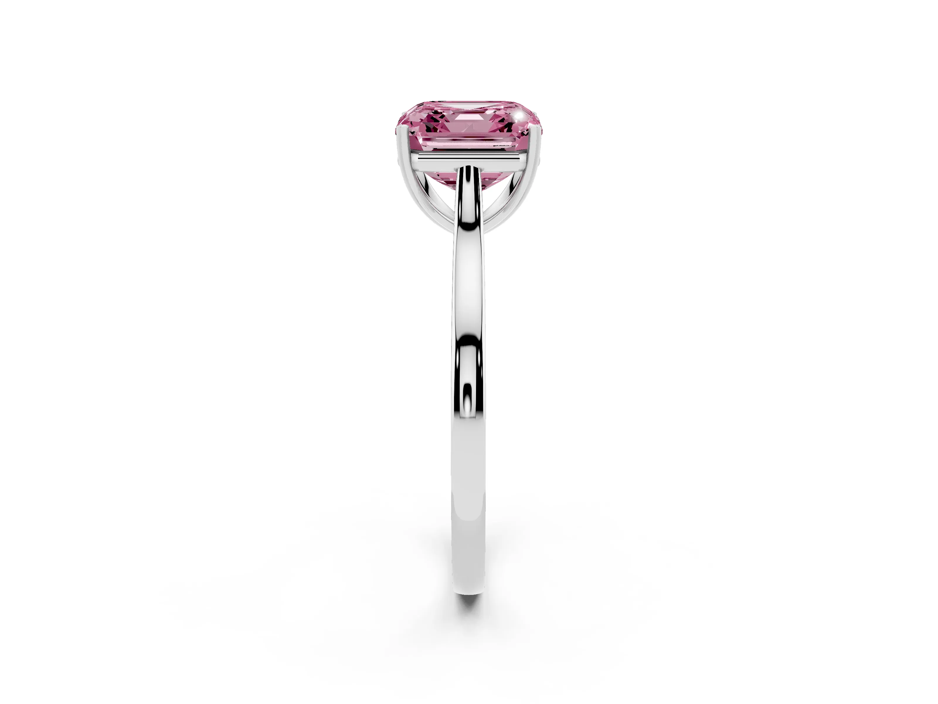 Fancy Pink Asscher Cut Diamond Solitaire Heart Prong Engagement Ring Set in White gold with Tapered Band