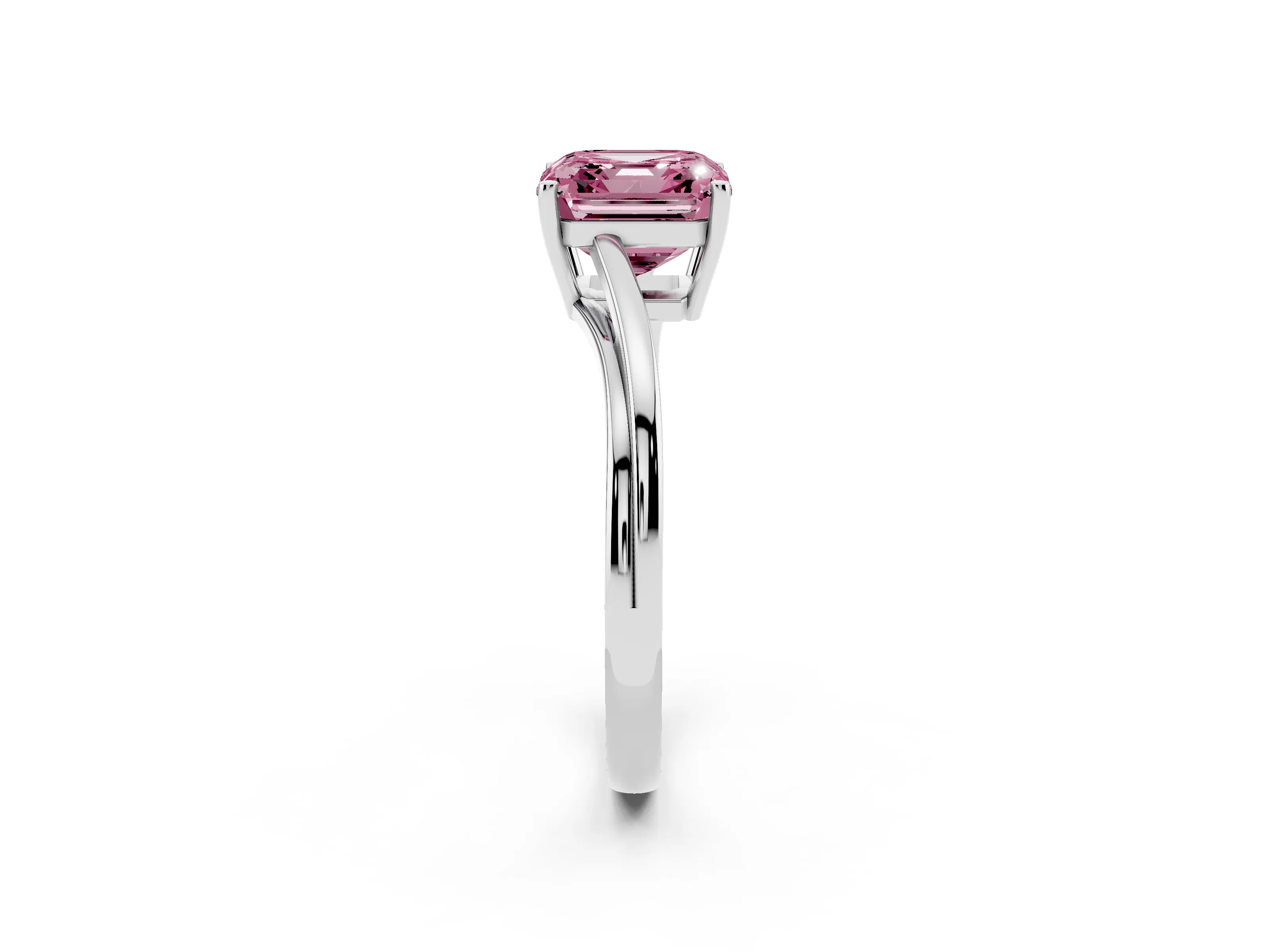 Fancy Pink Asscher Cut Diamond Solitaire Twist Band Ring Set in Platinum with Prong Setting