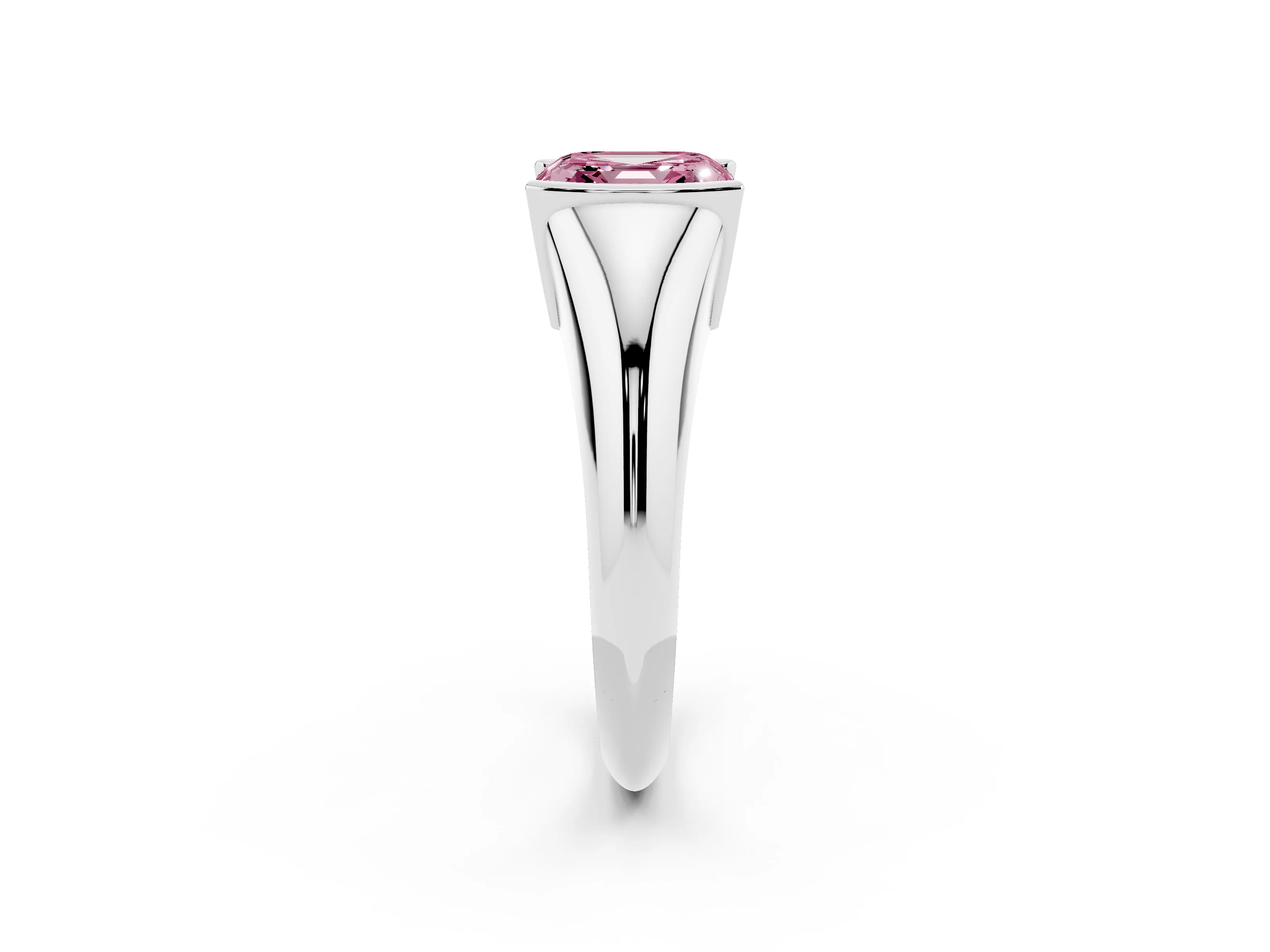 Fancy Pink Asscher Cut Diamond Solitaire Tension Set Ring Set in White gold