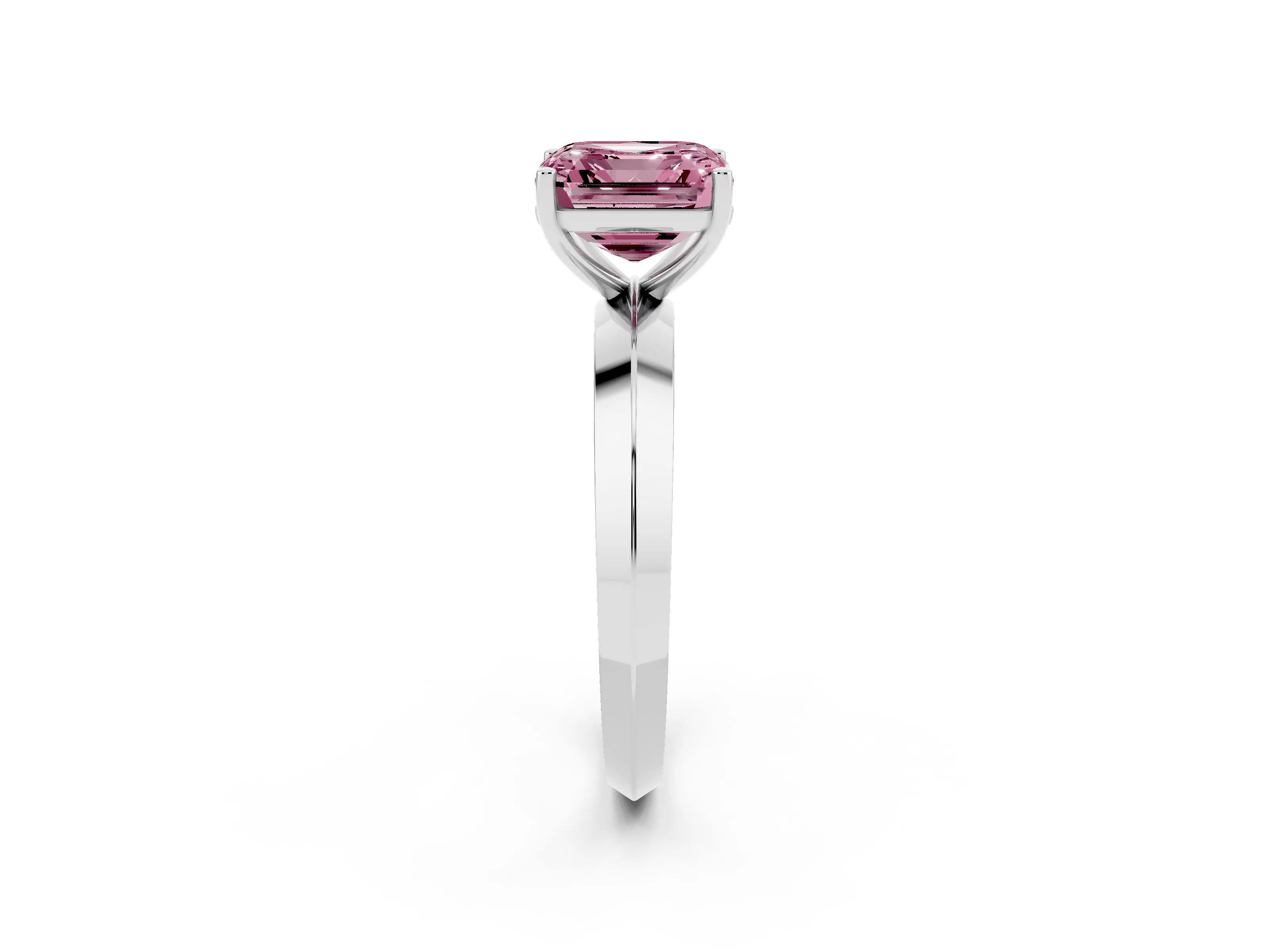 Fancy Pink Asscher Cut Diamond Solitaire Engagement Ring Set in White gold with Flat Band and Prong Setting
